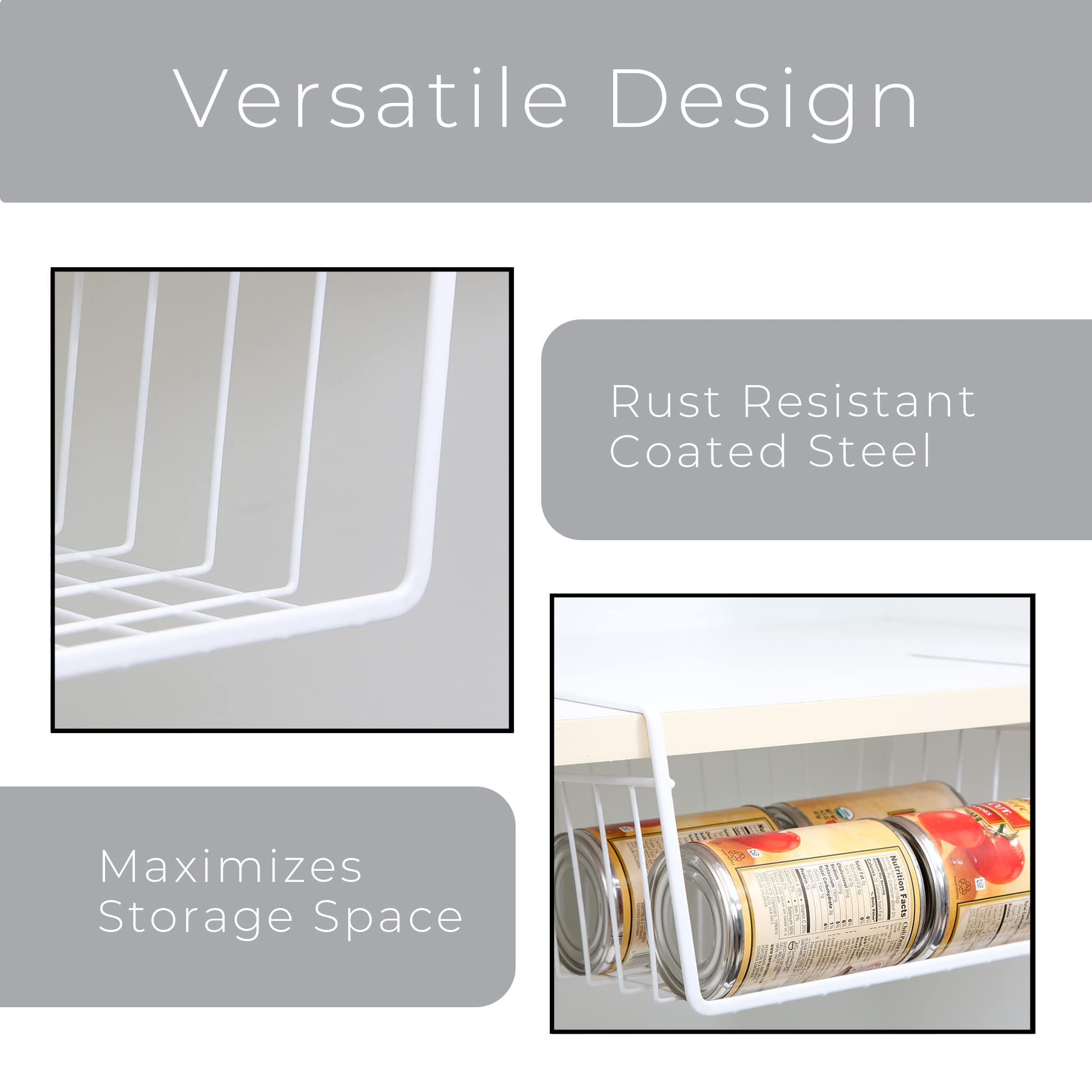 Smart Design Undershelf Storage Basket - Small - Snug Fit Arms - Steel Metal Wire - Rust Resistant Finish - Cabinet, Pantry, She