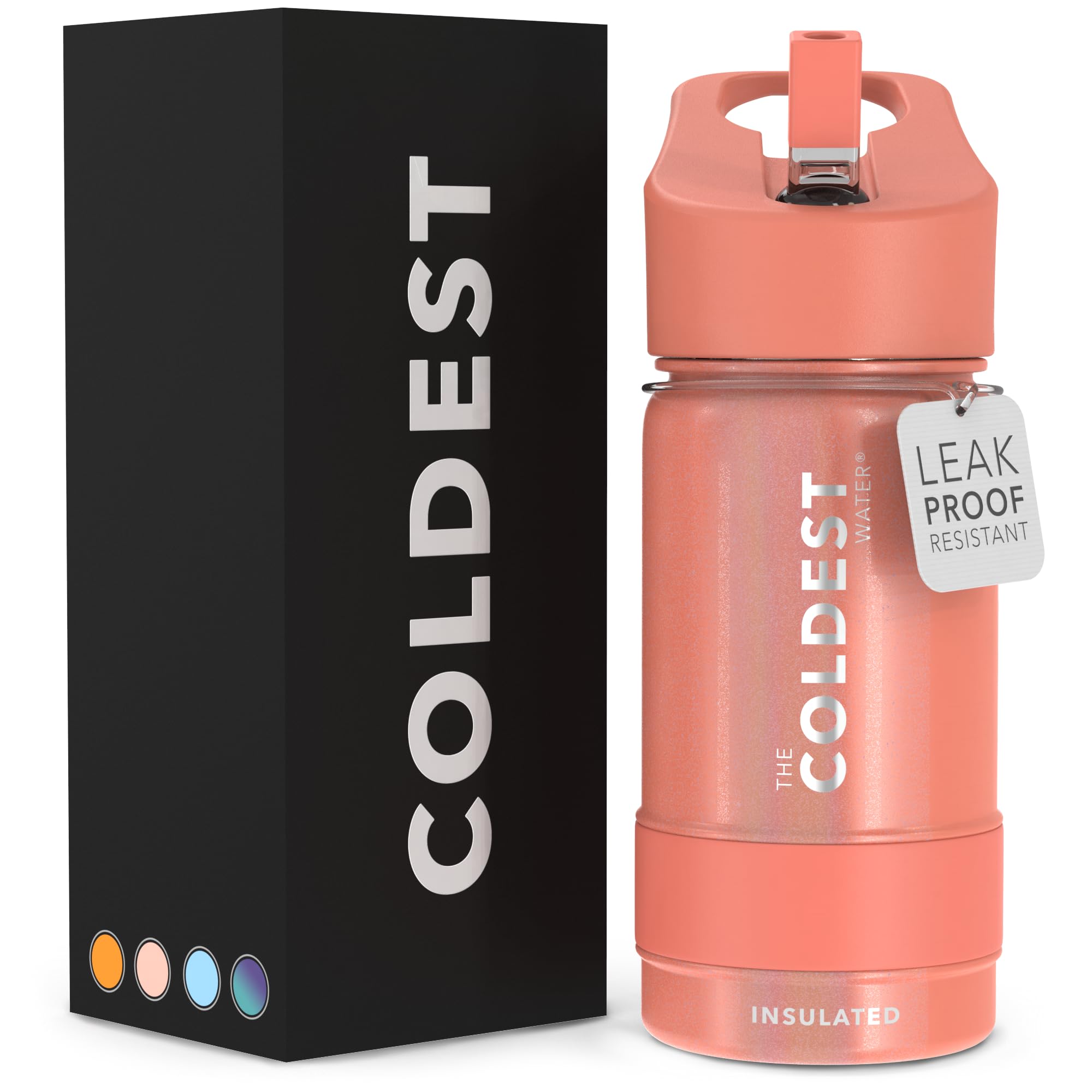 Coldest Sports Water Bottle - Straw Lid Bottle with Handle Leak Proof  Vacuum Insulated Stainless Steel  Double Walled  Thermo Mug  Metal  Pink Froze 14 oz