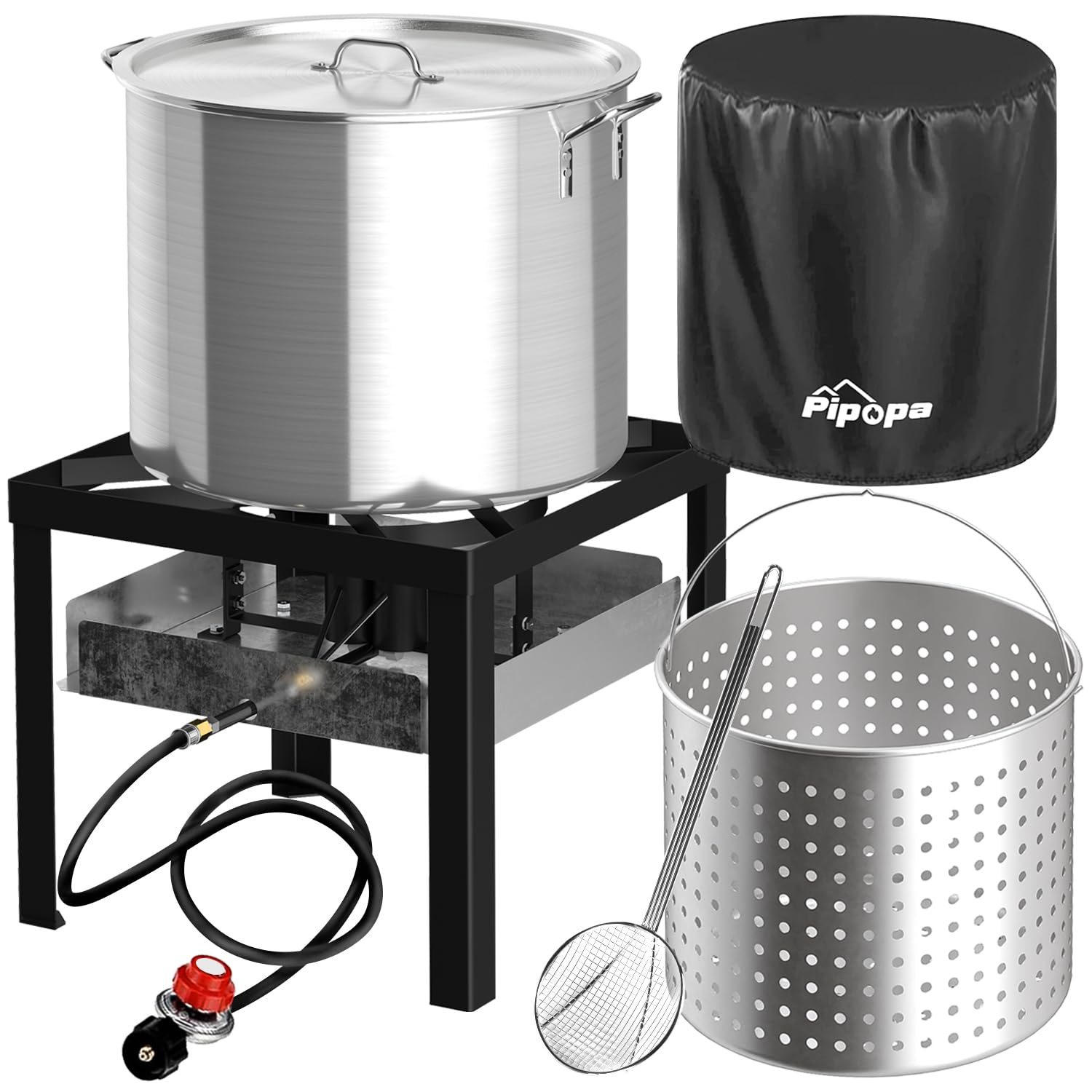 100QT Crawfish Boiler | Seafood Boiling Kit | Dustproof Cover & 16 Skimmer Included | 110,000BTU Propane Jet Burner | 0-20 PSI C