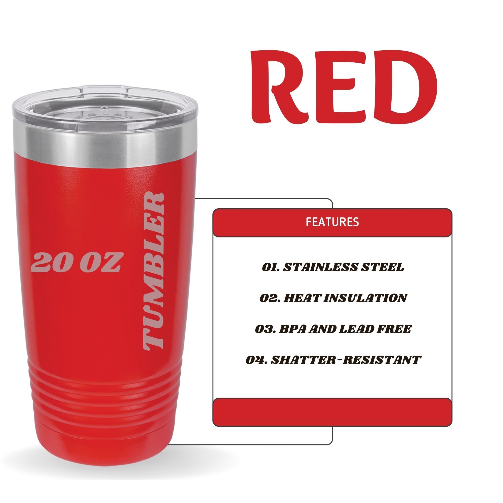 Oezzo Customized Red 20Oz Insulated Tumblers, Double Wall Personalized Bottles With Splash And Leak Proof Upgraded Slider Lid, F