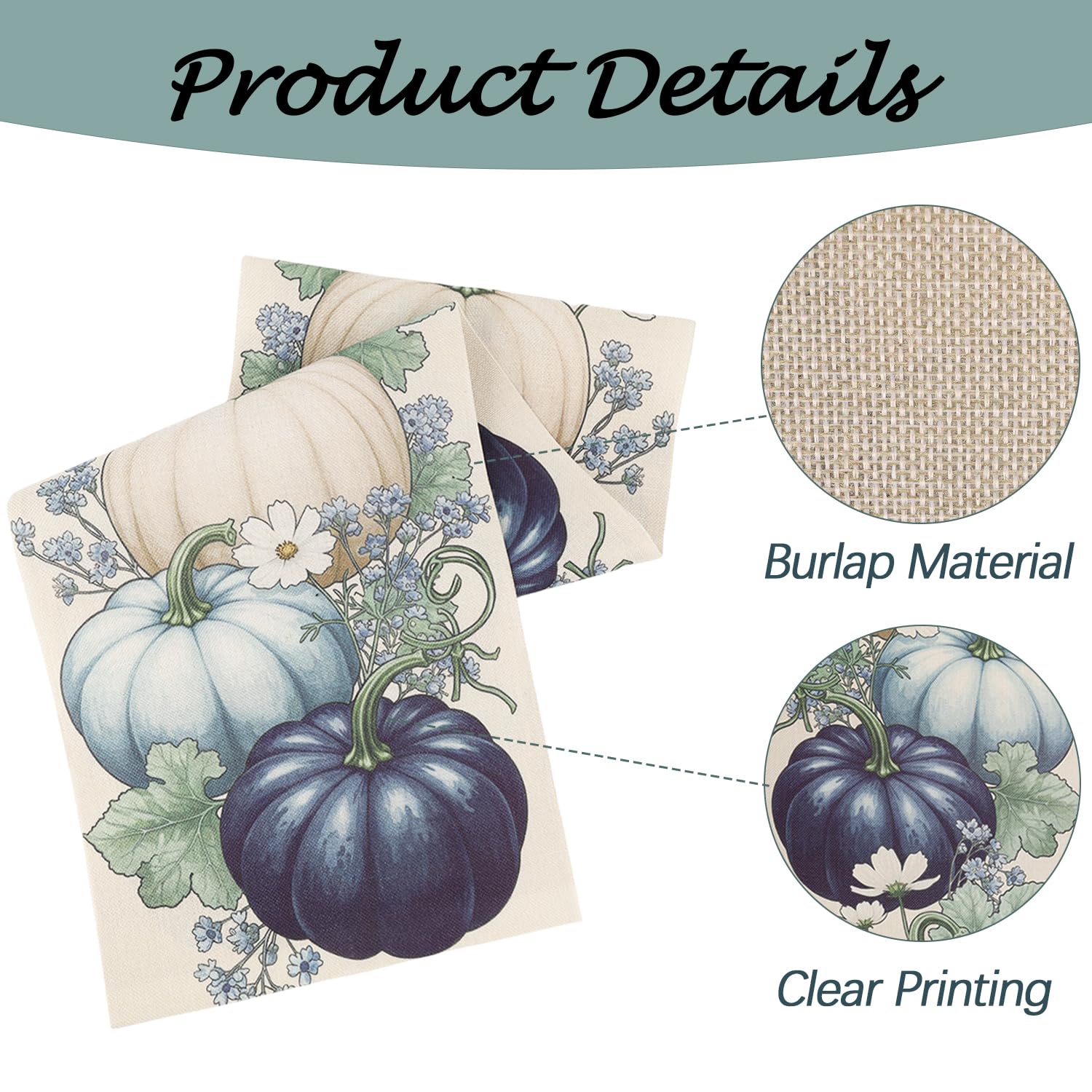 Pumpkin Maple Leaf Fall Table Runner, Fall Thanksgiving Decorations for Home/Farmhouse, Indoor/Outdoor, Autumn Harvest Seasonal