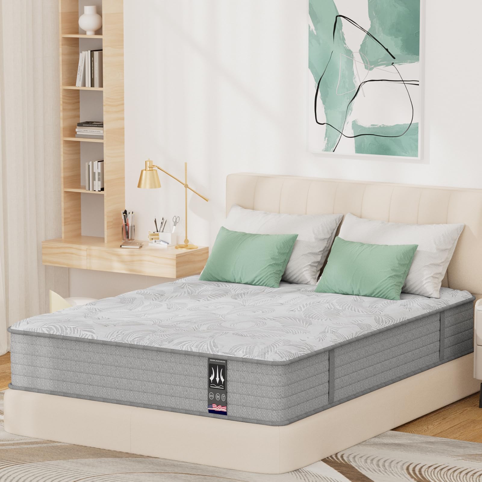 Hoowlpoen Queen Mattress 12 Inch, Queen Size Hybrid Mattresses With Motion Isolation & Pressure Relief, Fiberglass Free, Queen S