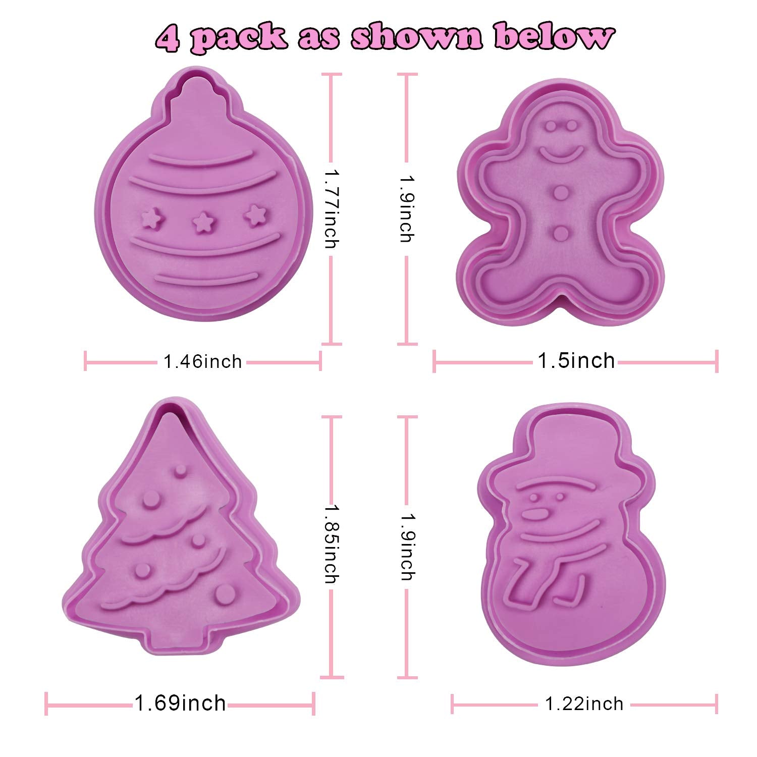 Mini 3D Christmas Cookie Cutters Set  Christmas Holiday Fondant Biscuit Pastry Cookie Cutter Stamp  Xmas Spring-loaded Handle Cutter Shape with Santa  Christmas Tree  Bell  Gingerbread Man (4 PCS)
