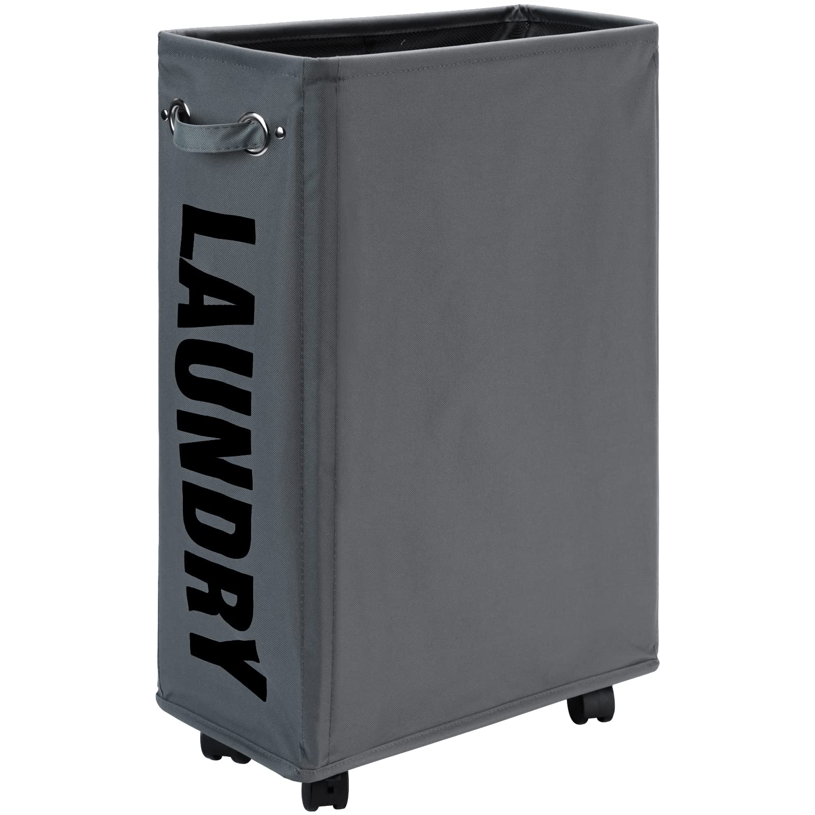 Dokehom 25-Inches Slim Laundry Basket On Wheels, Collapsible Rolling Laundry Hamper, Foldable Narrow Corner Clothes Storage Bins