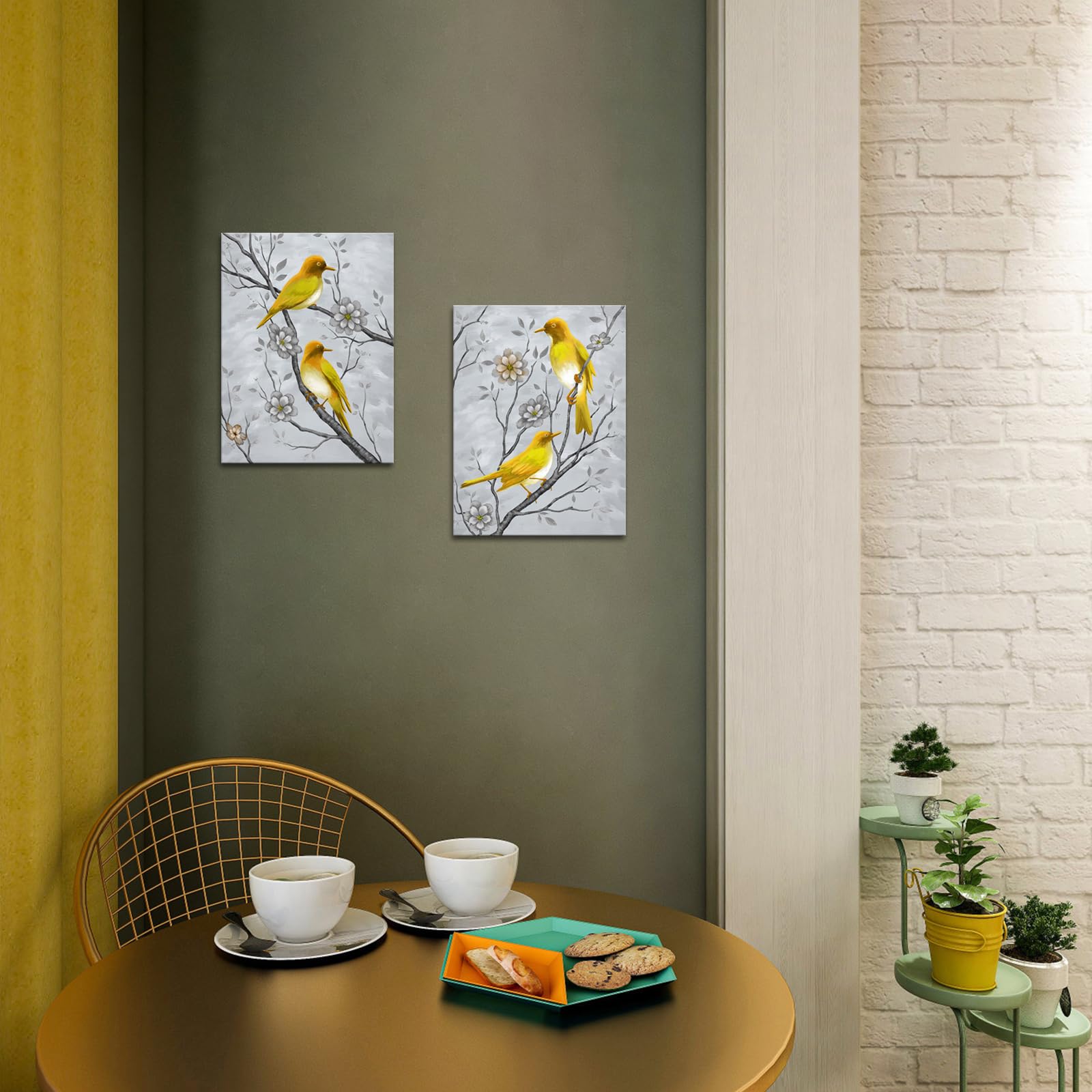 Ryounoart Yellow And Grey Wall Art Bird Pictures Gray Yellow Canvas Paintings For Kitchen Bathroom Wall Decor Ready To Hang 12 *
