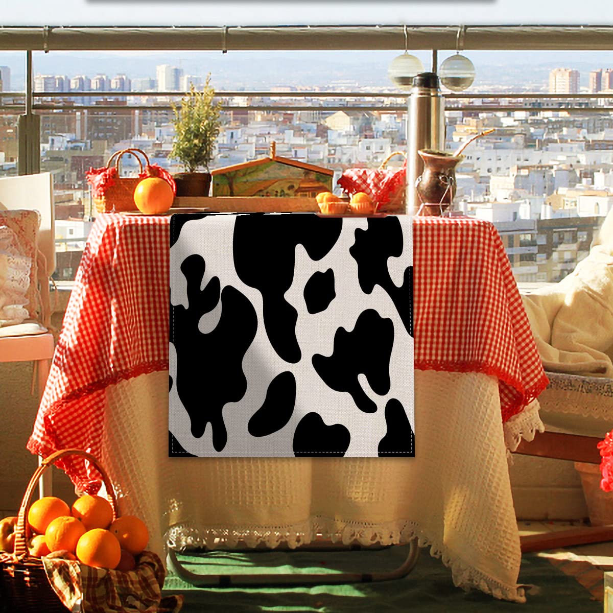 Nepnuser Linen Cow Print Table Runner Farm Cowboy Themed Birthday Party Decoration Dining Room Kitchen Home Decor (13'' X 72'')