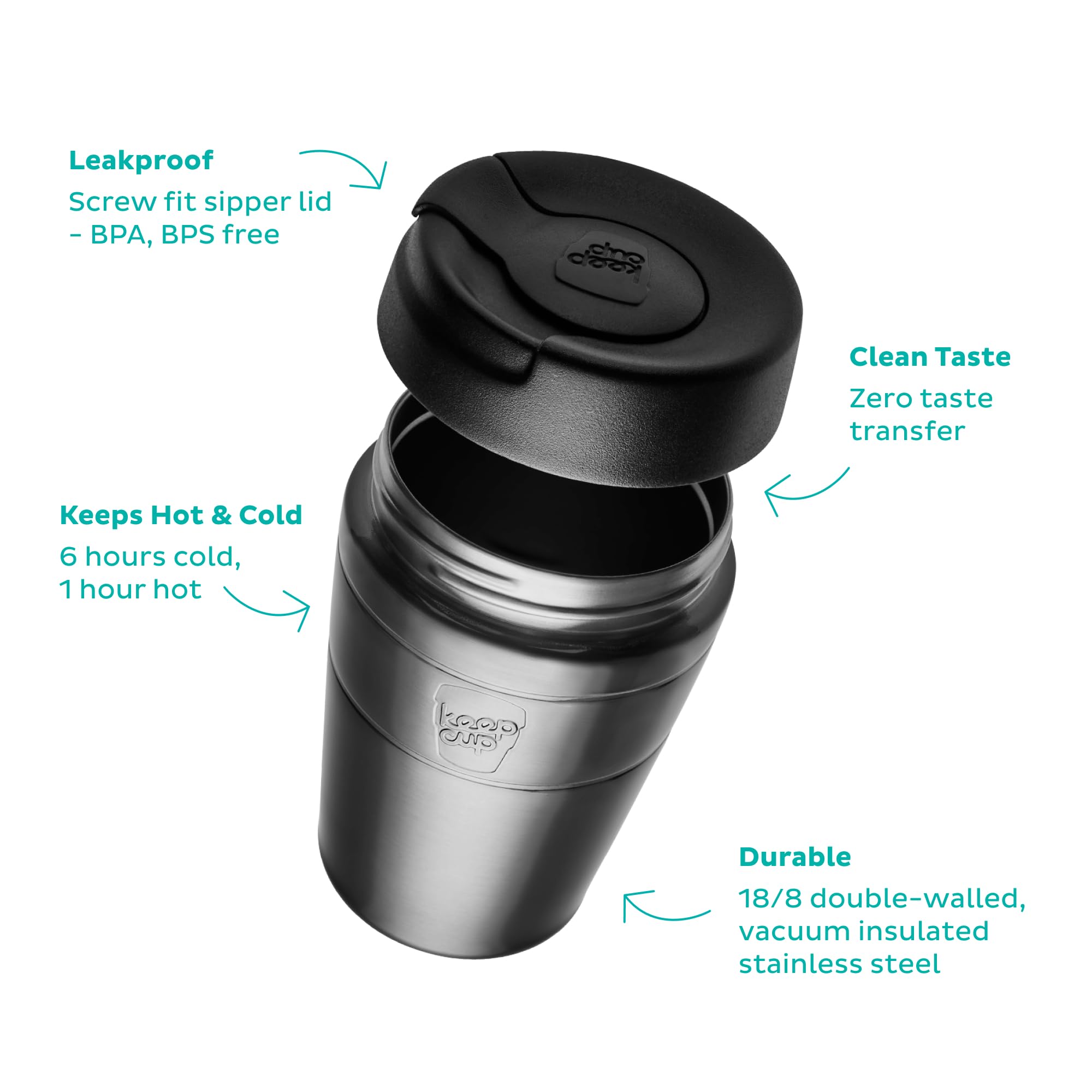 KeepCup Traveller Reusable Travel Mug - 12oz Vacuum Insulated Stainless Steel Cup - Calenture Color - Model KCTRAVELLER123