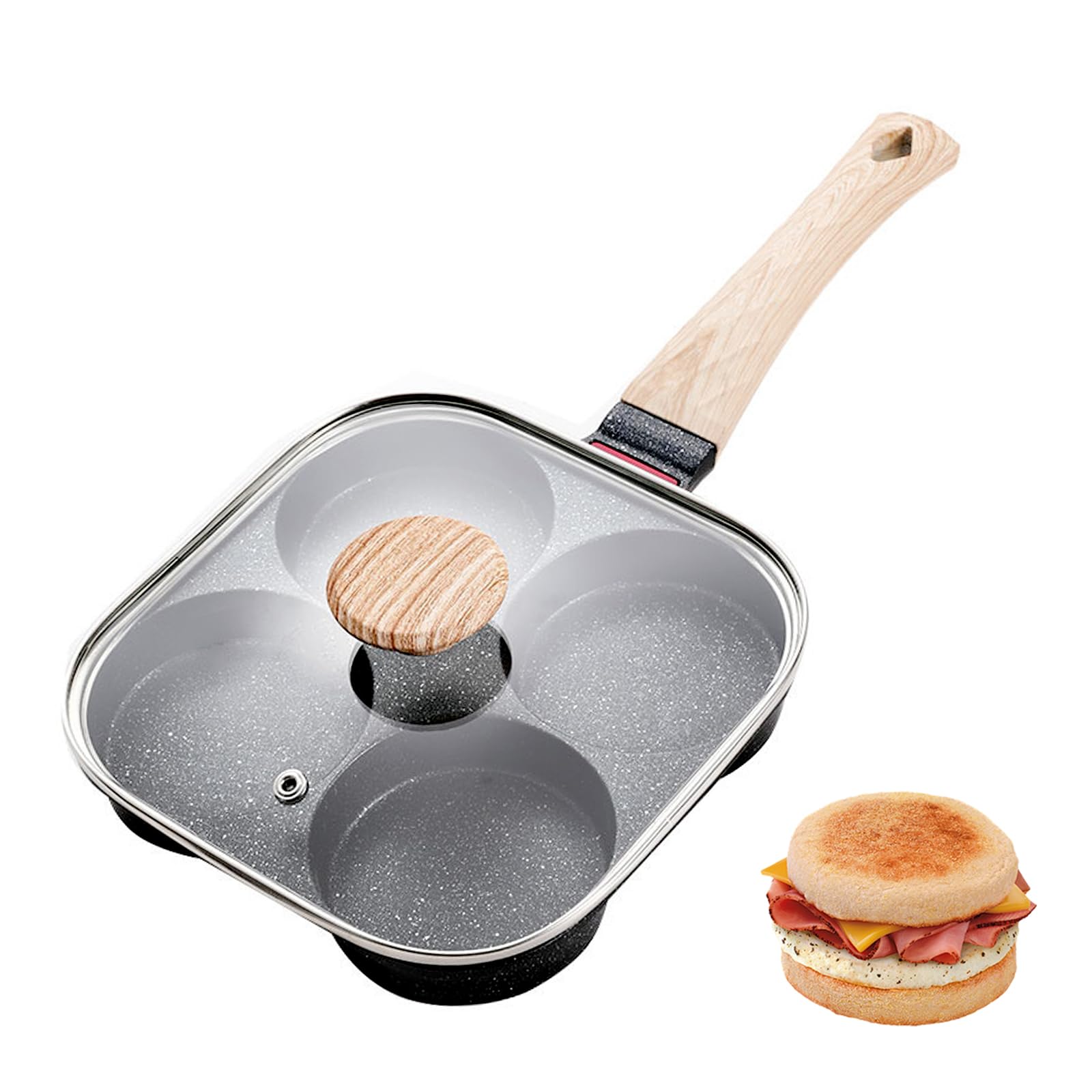 Justup Nonstick Egg Frying Pan, Egg Pan Divided Grill Pan, Heat Resistant Handle 3 Section Skillet, Omelette Pan For Breakfast,