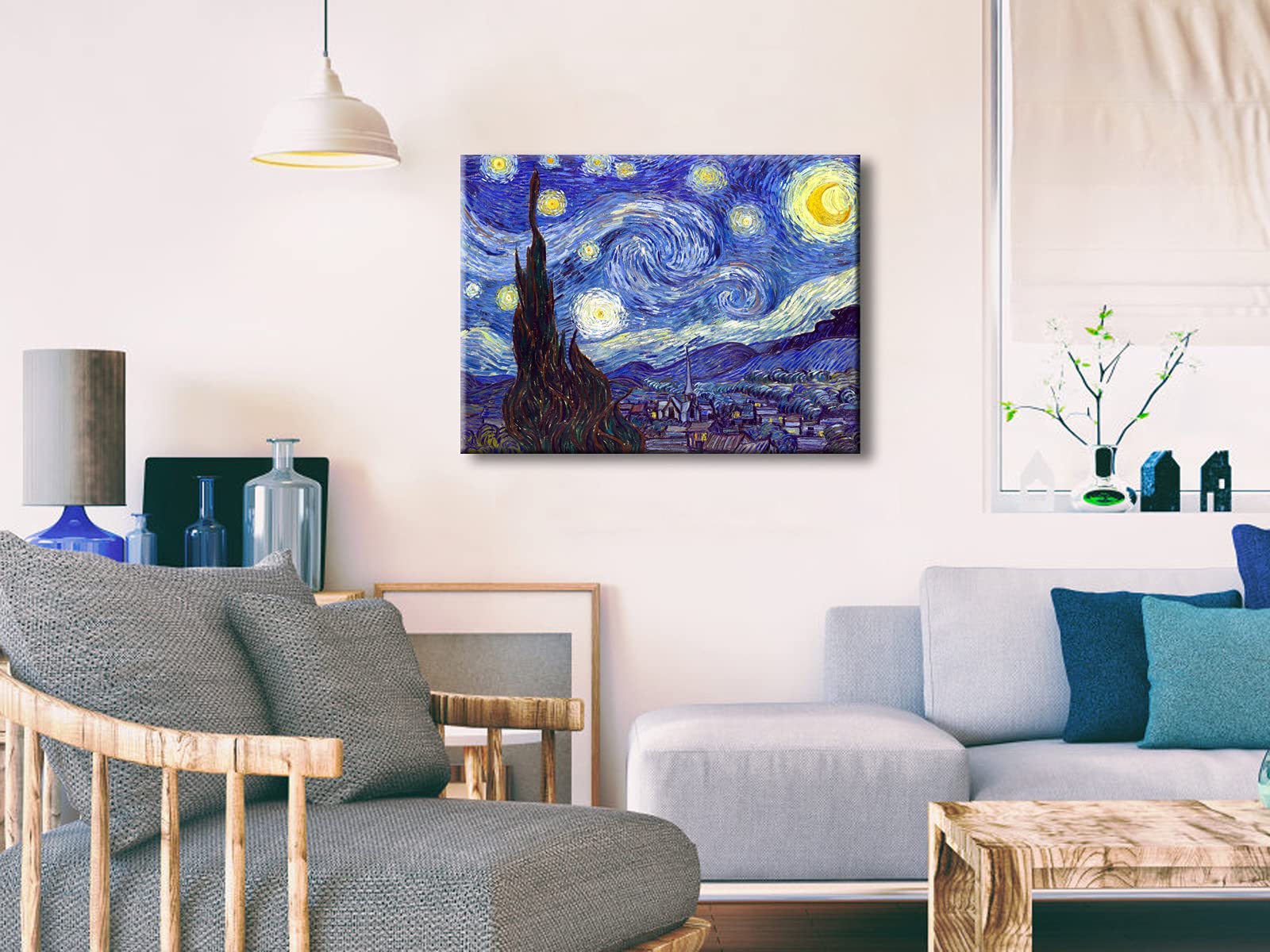 Wieco Art Classic Abstract Giclee Canvas Prints Wall Art For Living Room Home Office Decor Large Starry Night By Van Gogh Famous