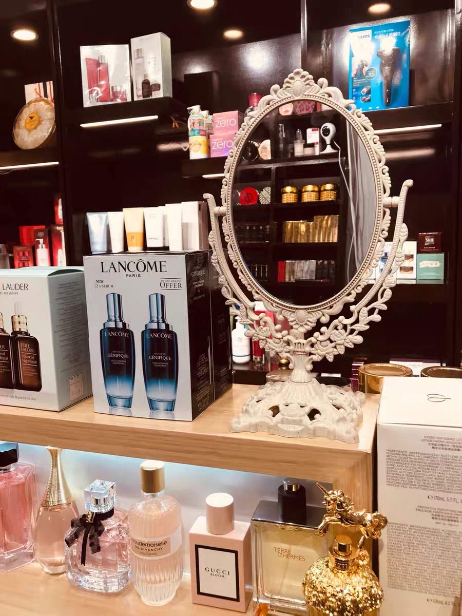 Schonee Retro Double Sided Tabletop Makeup Mirror, Oval Swivel Desktop Stand Mirror, 360 Degree Rotation Vintage Two-Sided Makeu