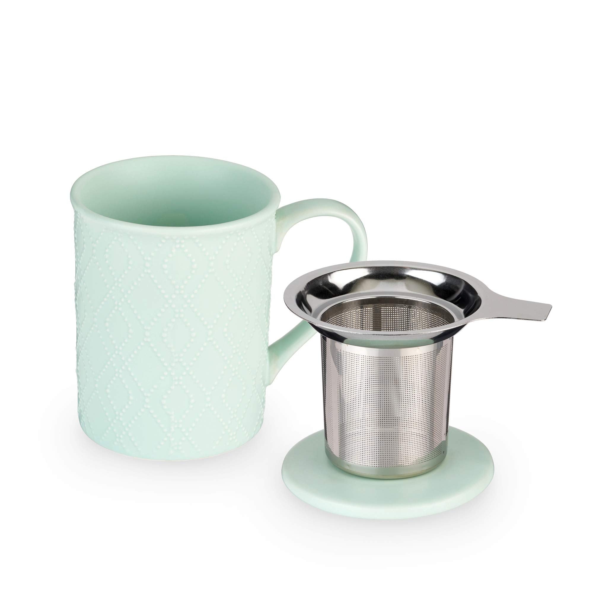 Pinky Up Annette Ceramic Tea Mug And Loose Leaf Tea Infuser, Loose Leaf Tea Accessories, Tea Tumbler Cup, Mint, 12 Oz