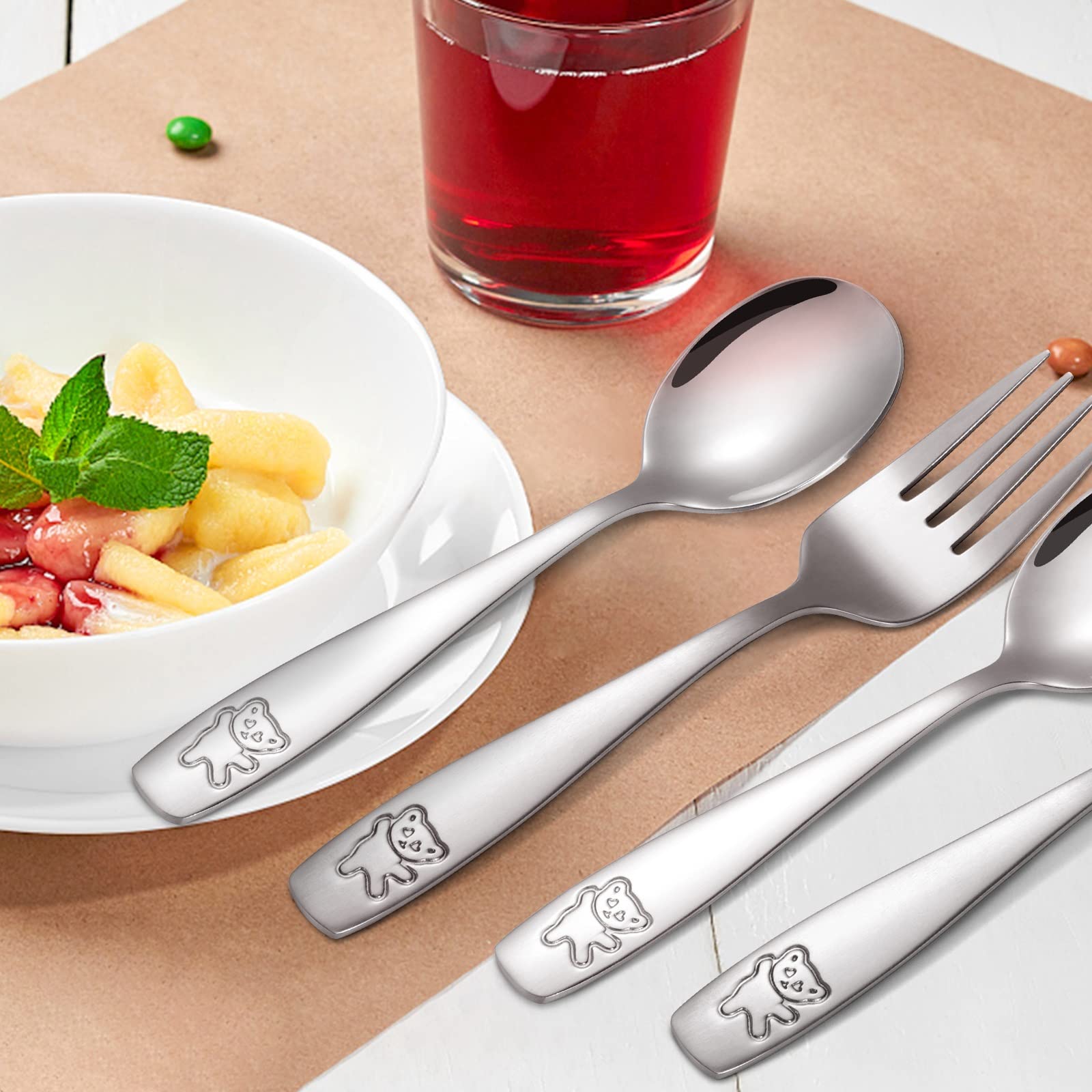 Pimoys 12 Pieces Kids Silverware Toddler Utensils Kids Forks and Spoons Set, Metal Toddler Cutlery Stainless Steel Childrens Fla