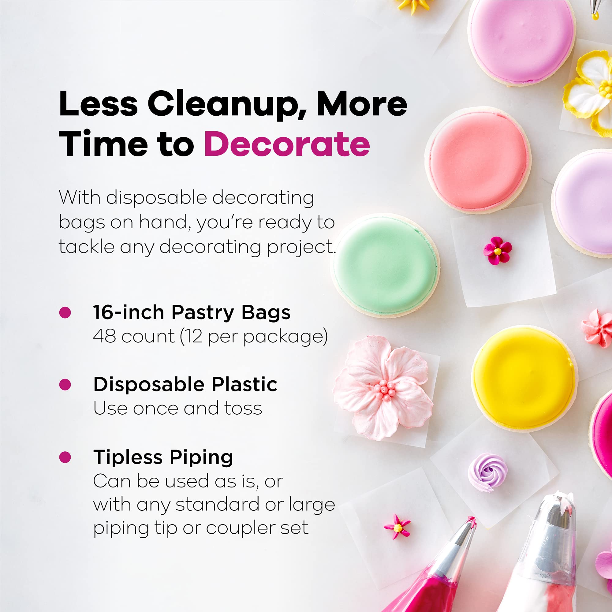 Wilton Disposable Decorating Bags Bundle - Perfect Piping Bags for Cake Decorating  Icing Cookies  Candy Making and Filling  16-Inch  12-Count  Pack of 4