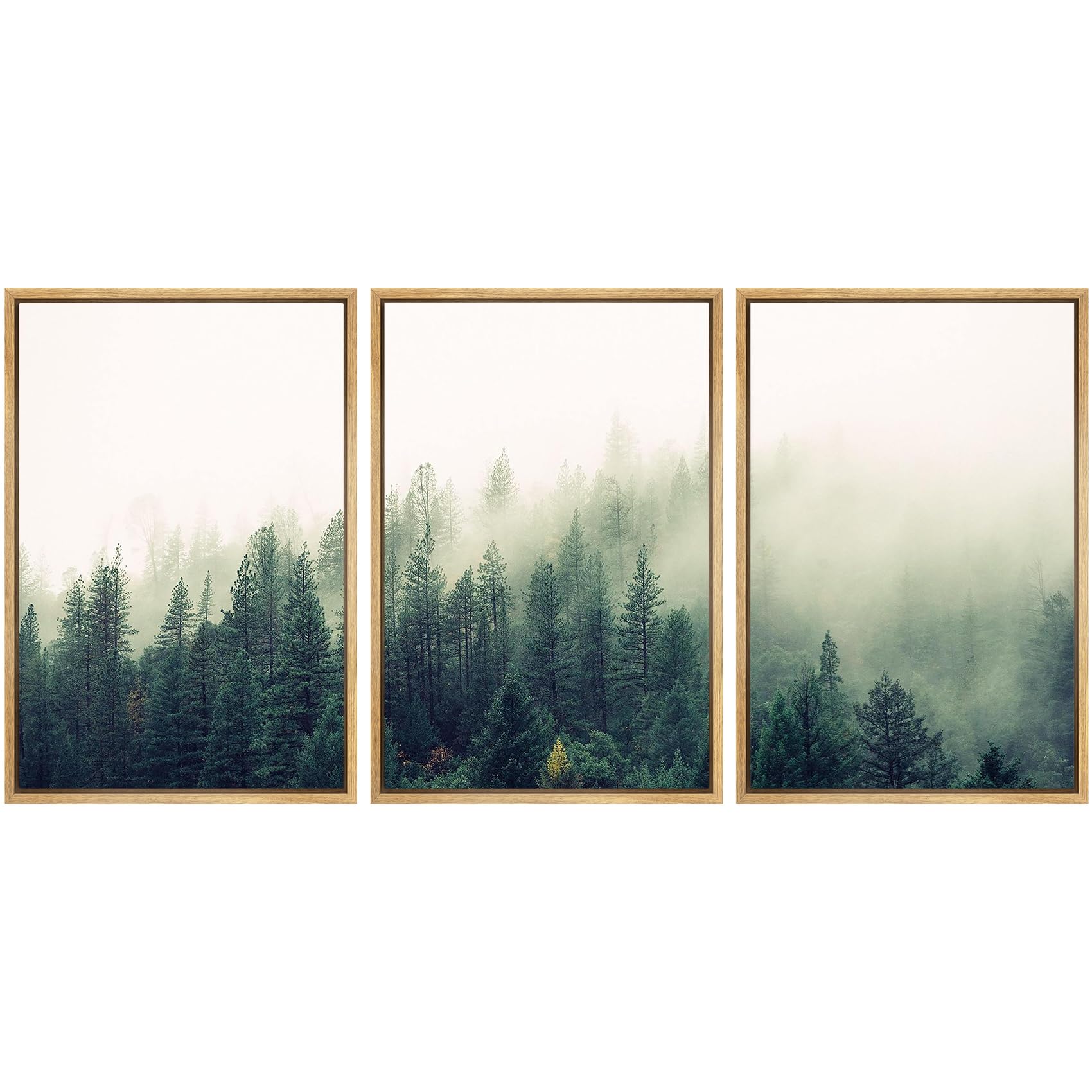 Signwin 3 Piece Framed Canvas Wall Art Green Foggy Mountains Nature Wilderness Photography Abstract Rustic Aerial Canvas Prints