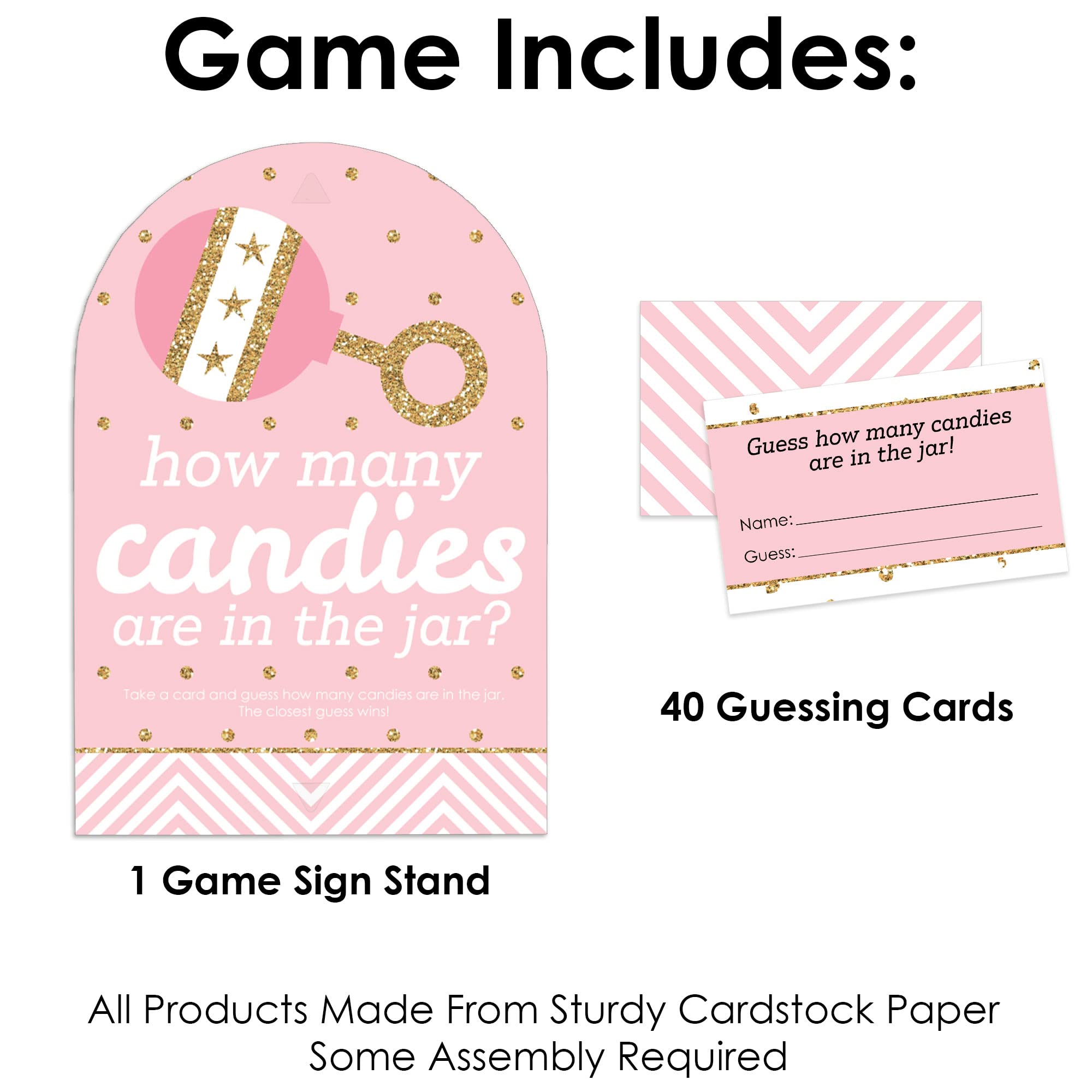 Big Dot Of Happiness Hello Little One - Pink And Gold - How Many Candies Girl Baby Shower Game - 1 Stand And 40 Cards - Candy Gu