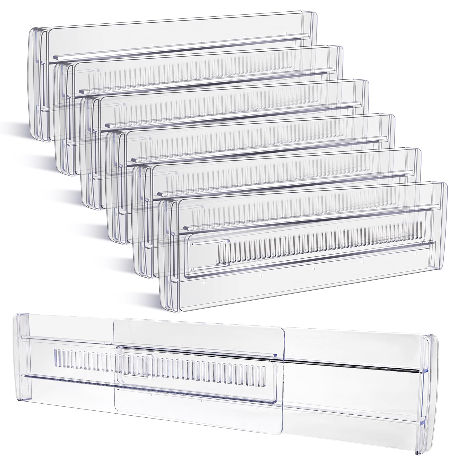 Drawer Dividers, 6 Pack Adjustable Drawer Organizers 3.2'' High Expandable from 11.3-20'' Clear Expandable Dresser Organizer for