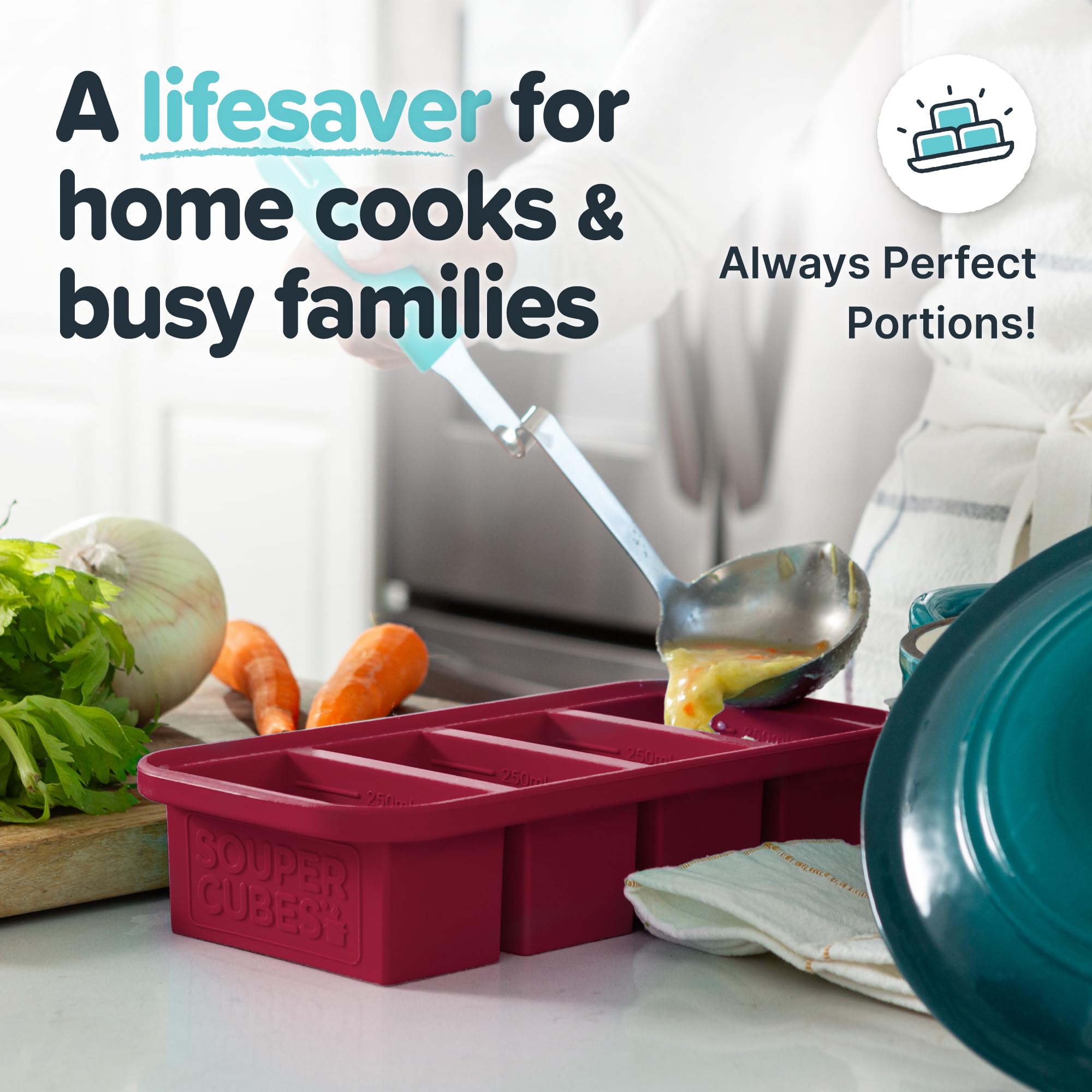 Souper Cubes 1 Cup Silicone Freezer Molds With Lid - Easy Meal Prep Container And Kitchen Storage Solution - Silicone Freezer Tr