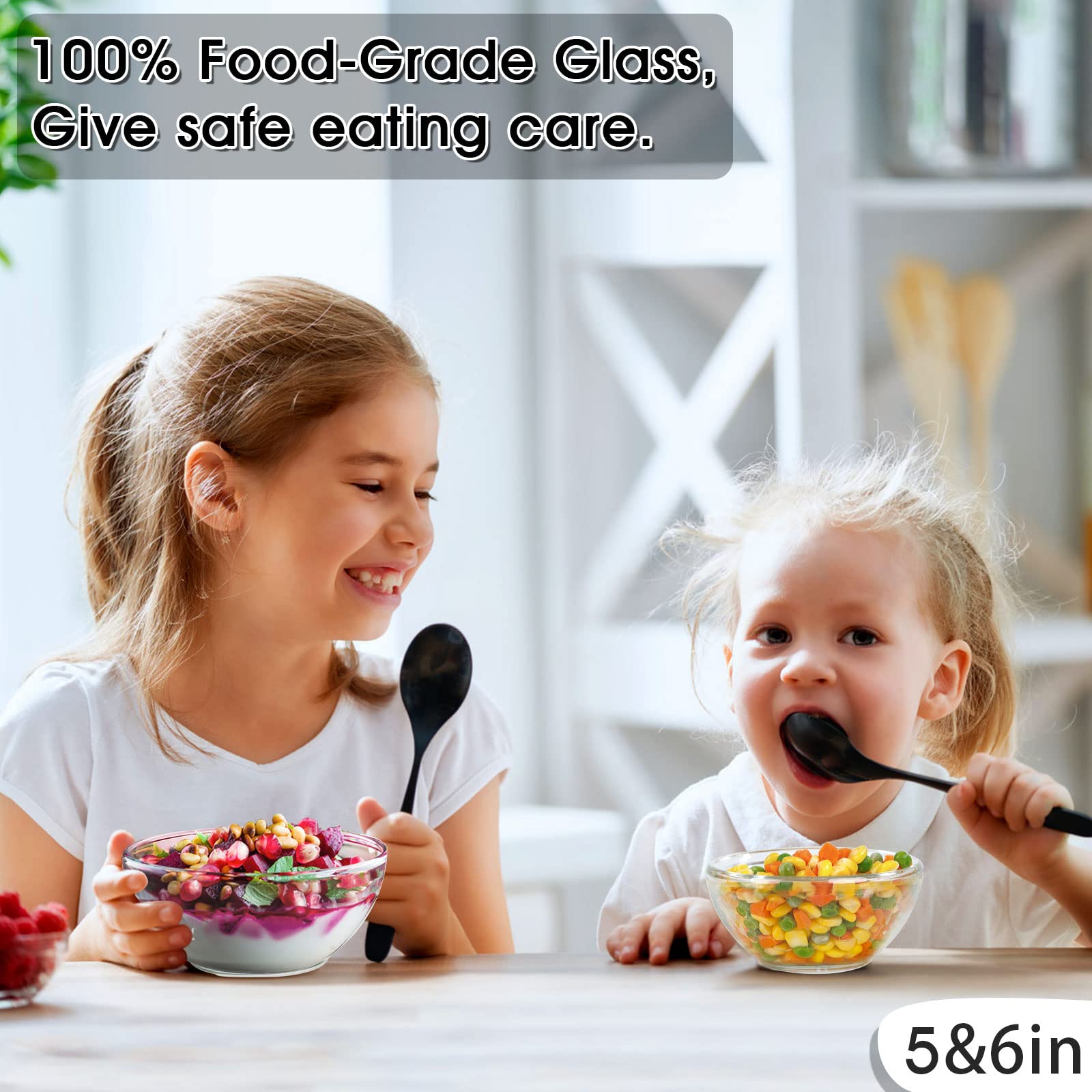 Nutriups 6 Inch Glass Bowls, 22Oz Small Glass Bowl Set, 6 Pack Clear Tempered Glass Cereal Bowls For Kitchen Microwave And Oven