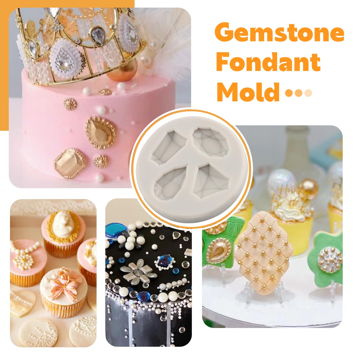 Sijiangmold Mini Gems Silicone Molds Pearl Diamond Brooch Fondant Mold Semi Sphere Ball Chocolate Mold For Cake Decoration Cupca