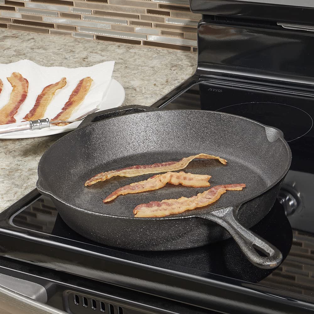 Home Basics 12'' Cast Iron Skillet (Black) Frying Pan For Pancakes, Meat, And Fish | Large Skillet For Stovetop And Campfire | N