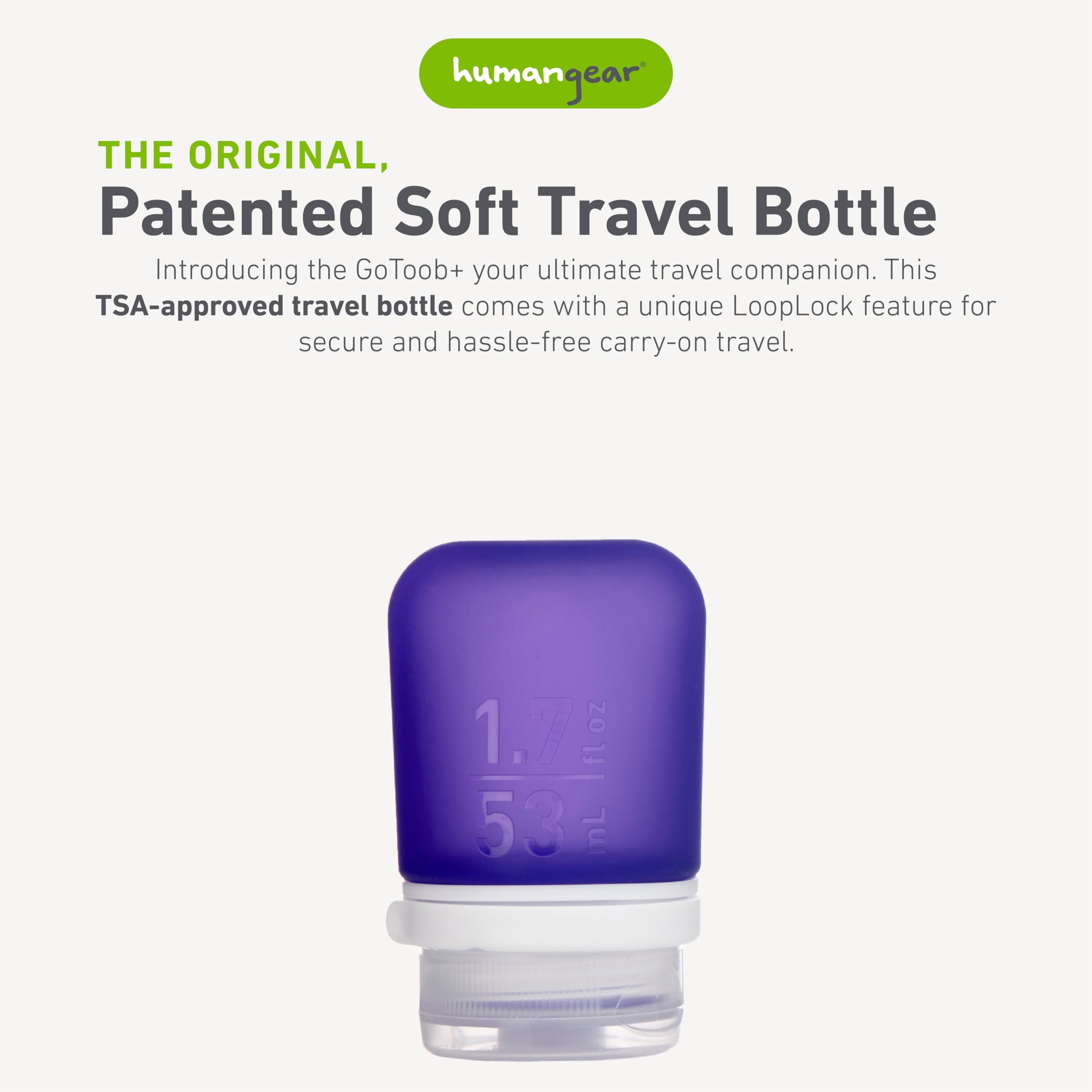 Humangear Gotoob+ (Small) | Refillable Silicone Travel Bottle | Locking Lid | Food-Safe Material | Purple, Small (1.7 Fl.Oz; 53M