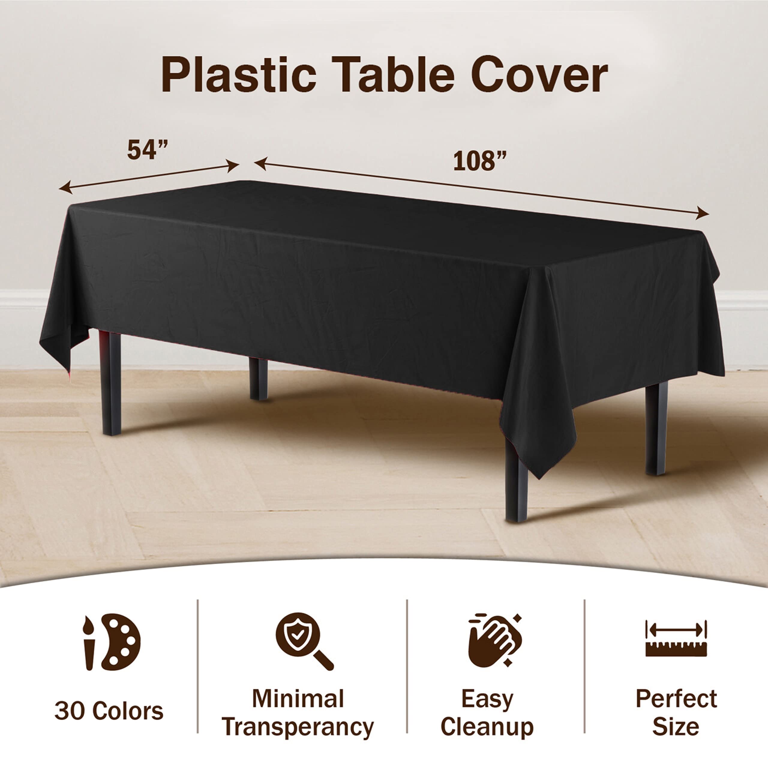 Exquisite 12-Pack Premium Plastic Tablecloth 54In. X 108In. Rectangle Table Cover - Clear