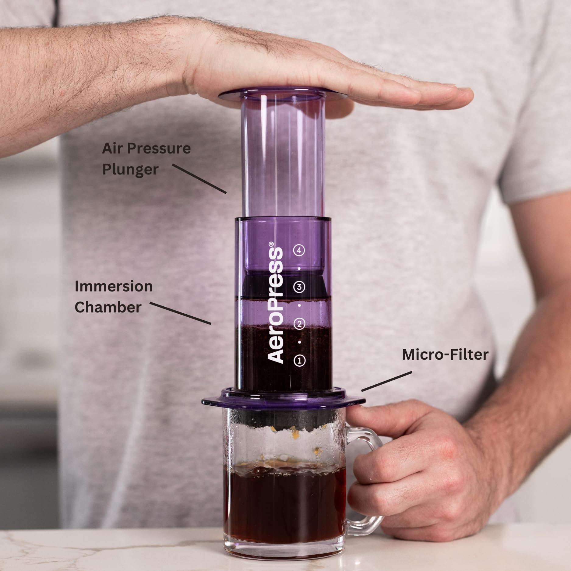 Aeropress Clear Purple Coffee Press - 3 In 1 Brew Method Combines French Press, Espresso, Full Bodied Coffee Without Grit Or Bit