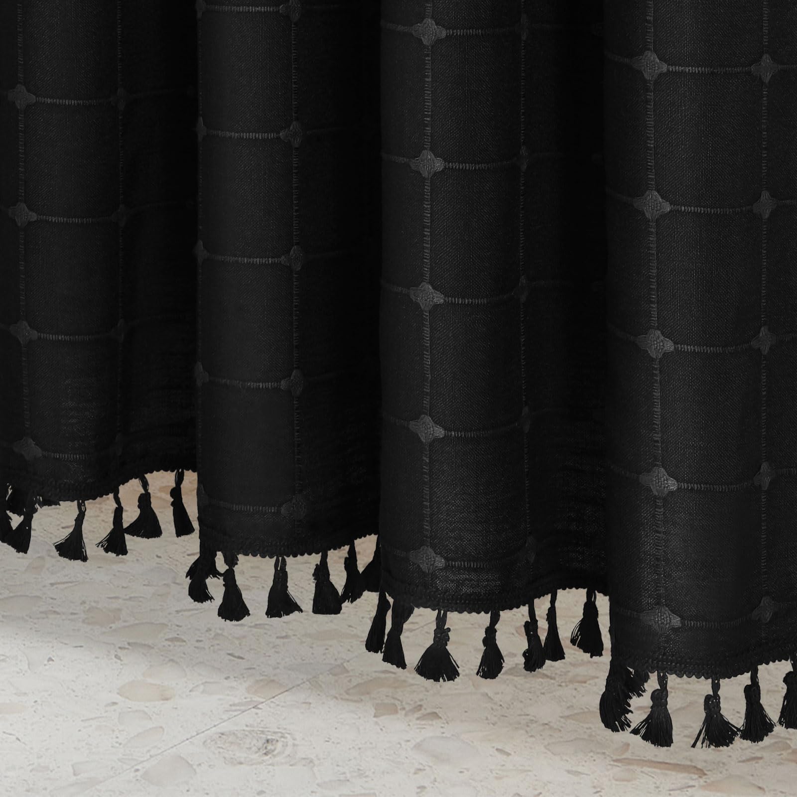 Mitovilla Black Boho Small Stall Shower Curtain Set 36 X 72, Farmhouse Narrow Cotton Linen Fabric Shower Curtains For Bathroom D