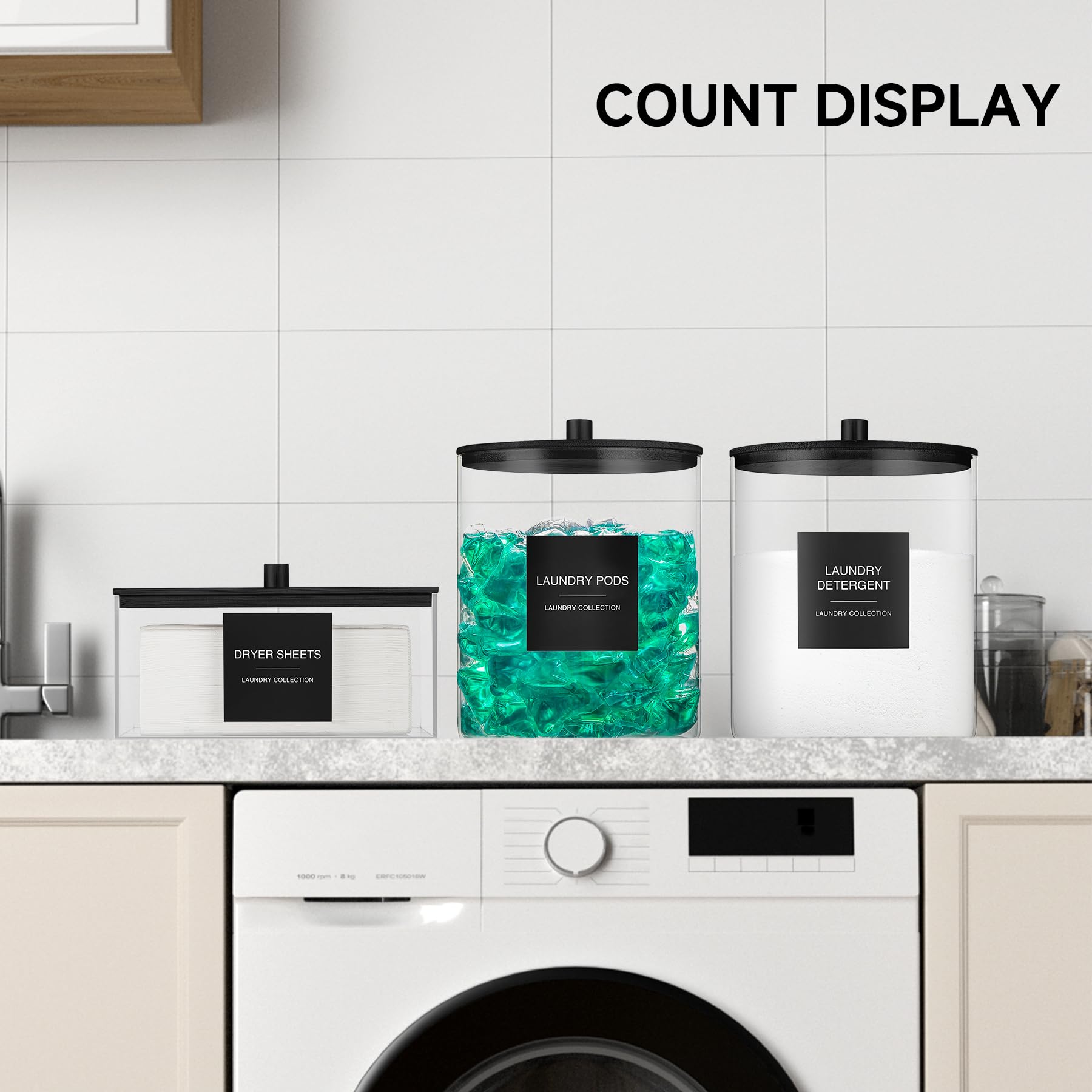 Acrylic Dryer Sheet Holder With Lid, Clear Laundry Sheets Container With 27 Labels, Laundry Pods Storage For Laundry Room Organi