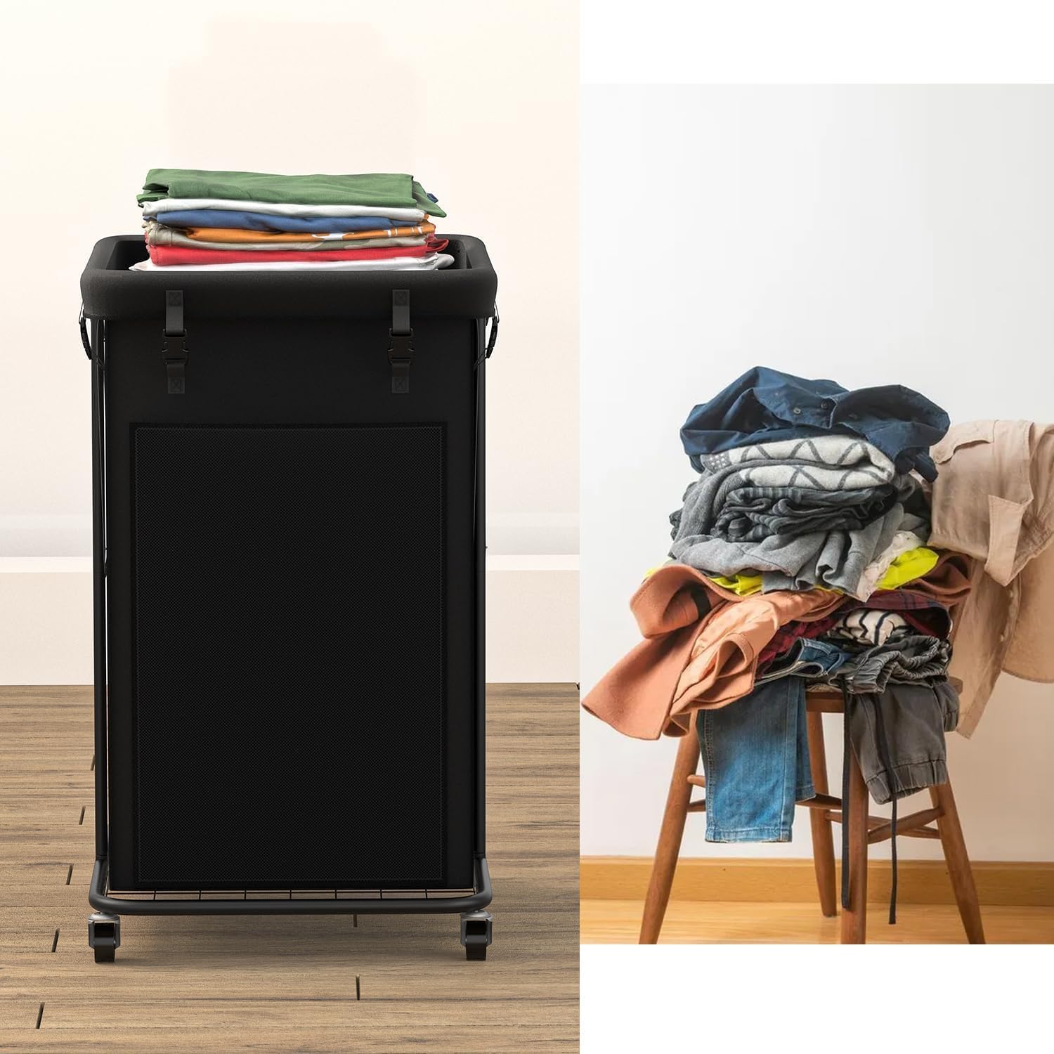 Ykdirect 150L Large Laundry Hampers, Oxford Fabric Laundry Hampers Clothes Hampers, Metal Frame And Removable Bag Design With Wh