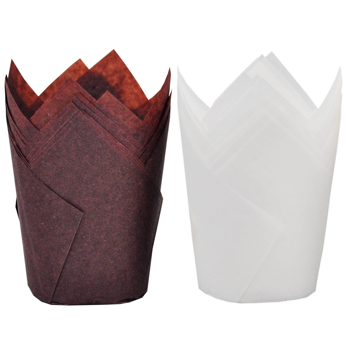 Mybakning Large Size White+Brown Tulip Baking Cups 2-1/4''(Base Diameter) X 4''(Wall Height) Greaseproof Paper Baking Cupcake Mu