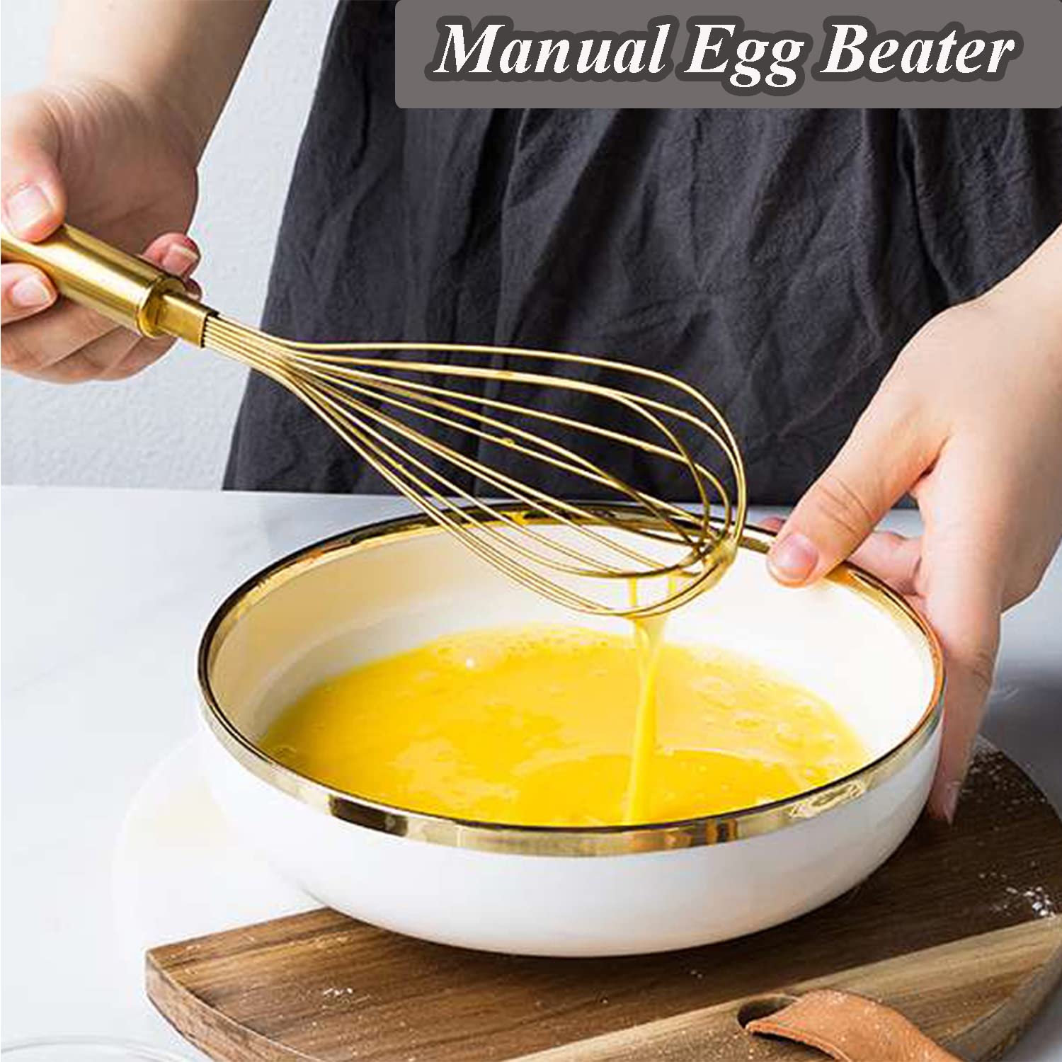 Angel'S Peel Lounge Hand Mixer- Stainless Steel Egg Whisk Gold Color- Ecofriendly Manual Egg Beater, Milk Frother, Hand Blender,