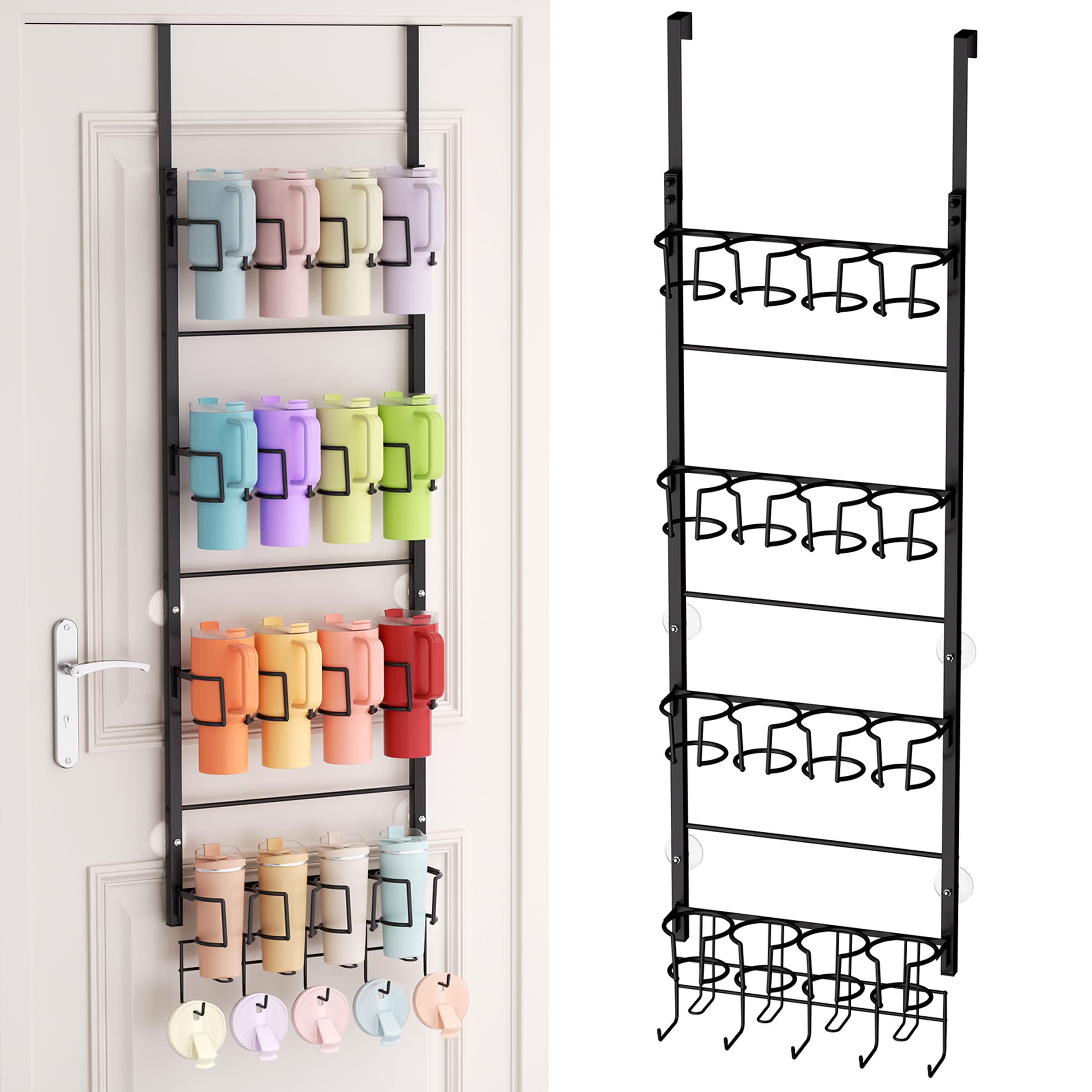 SWTYMIKI 4Tier Water Bottle Organizer  Over the Door Stanley Cup Holder  Cup Rack with Hooks for Door or Wall Mount Option T