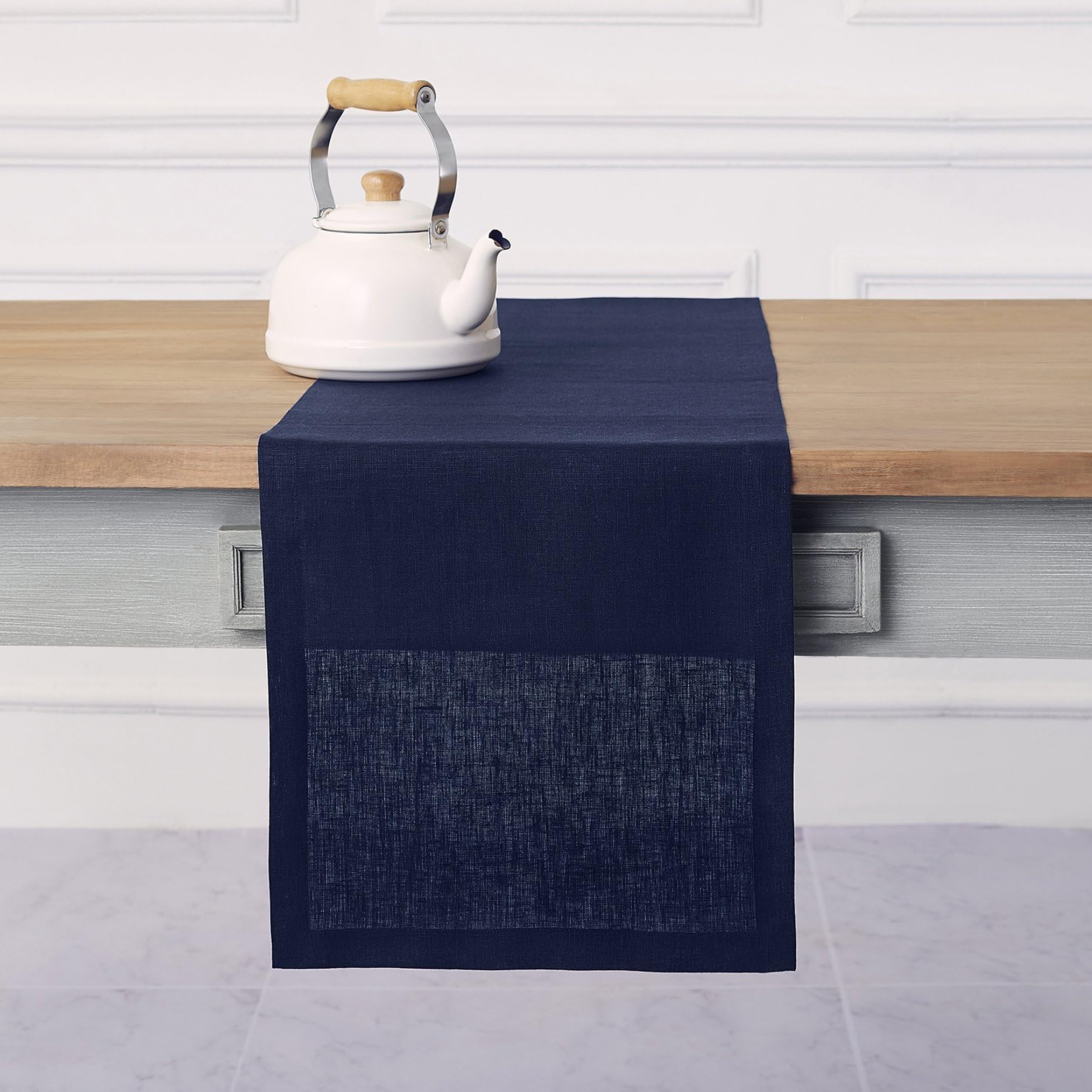 Solino Home Linen Table Runner 72 Inches Long - 100% Pure Linen Navy Table Runner 14 X 72 Inch - Machine Washable Dining Fall, T
