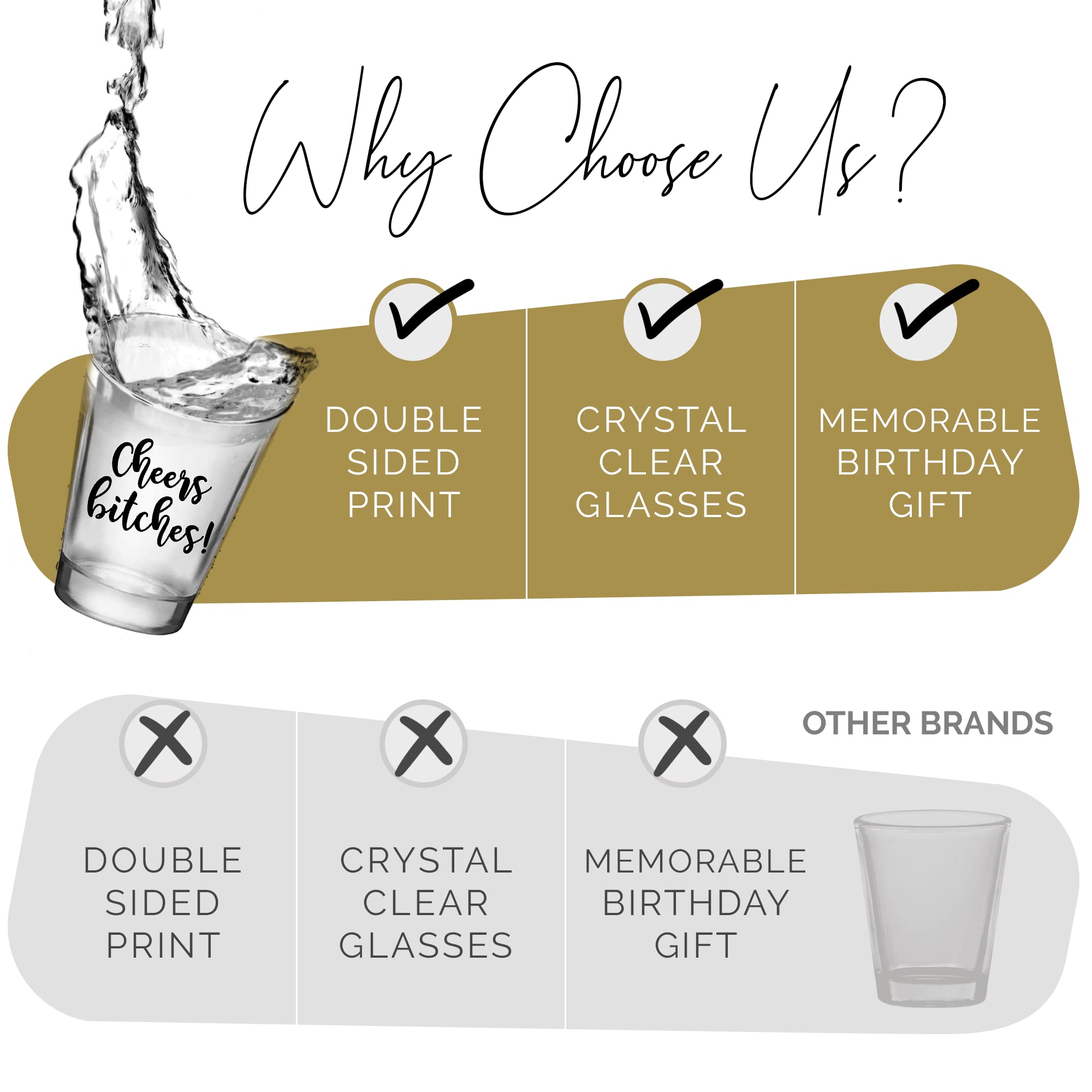 Cheers Bitches! Girls Shot Glass, 1.75Oz - Set Of 12 Perfect Birthday Shot Glasses For Women, Bachelorette Party Shot Glasses, F