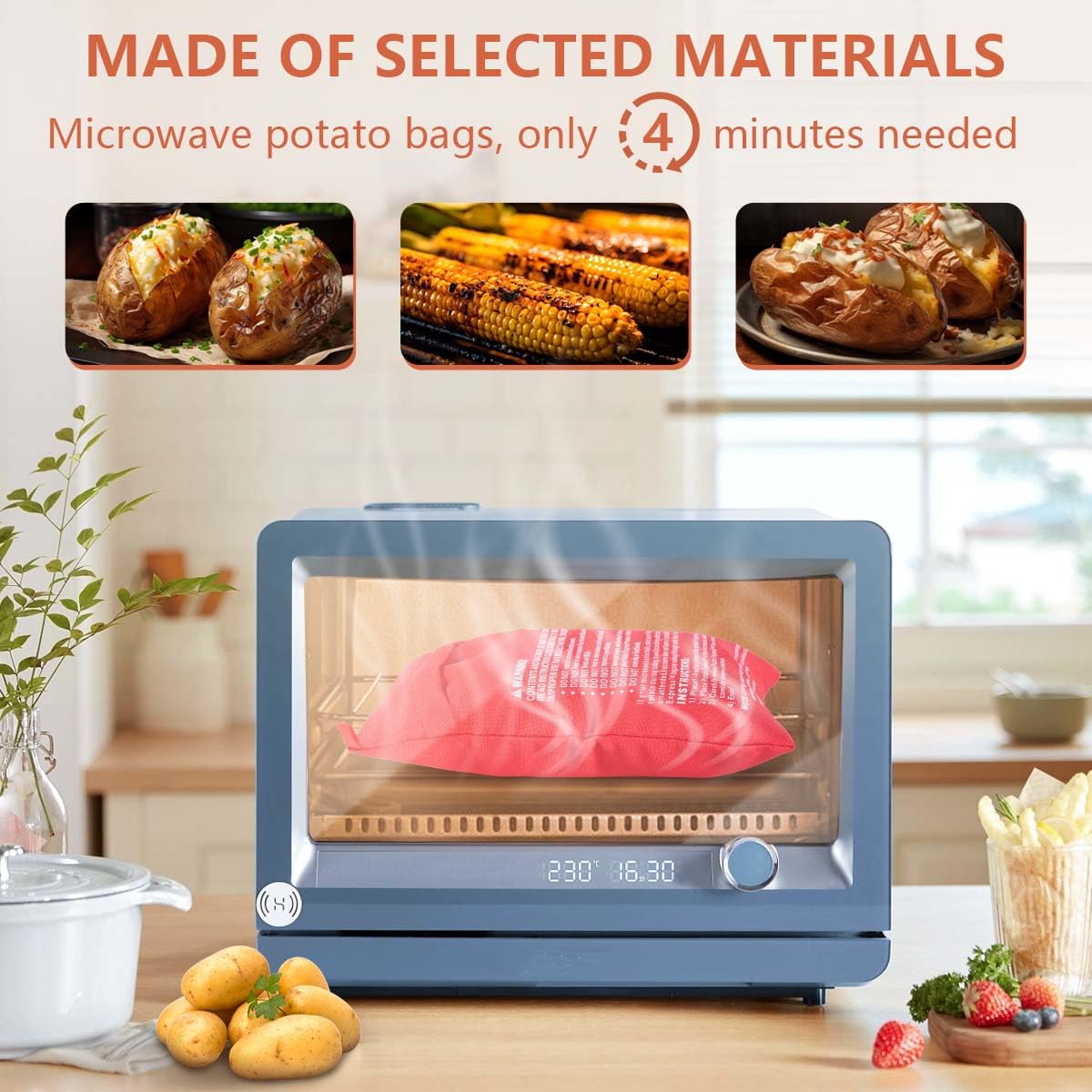 Obtanim Microwave Potato Bag, 2 Pack Of Reusable Microwave Cooker Bag Baked Pouch Potato Bag, Red