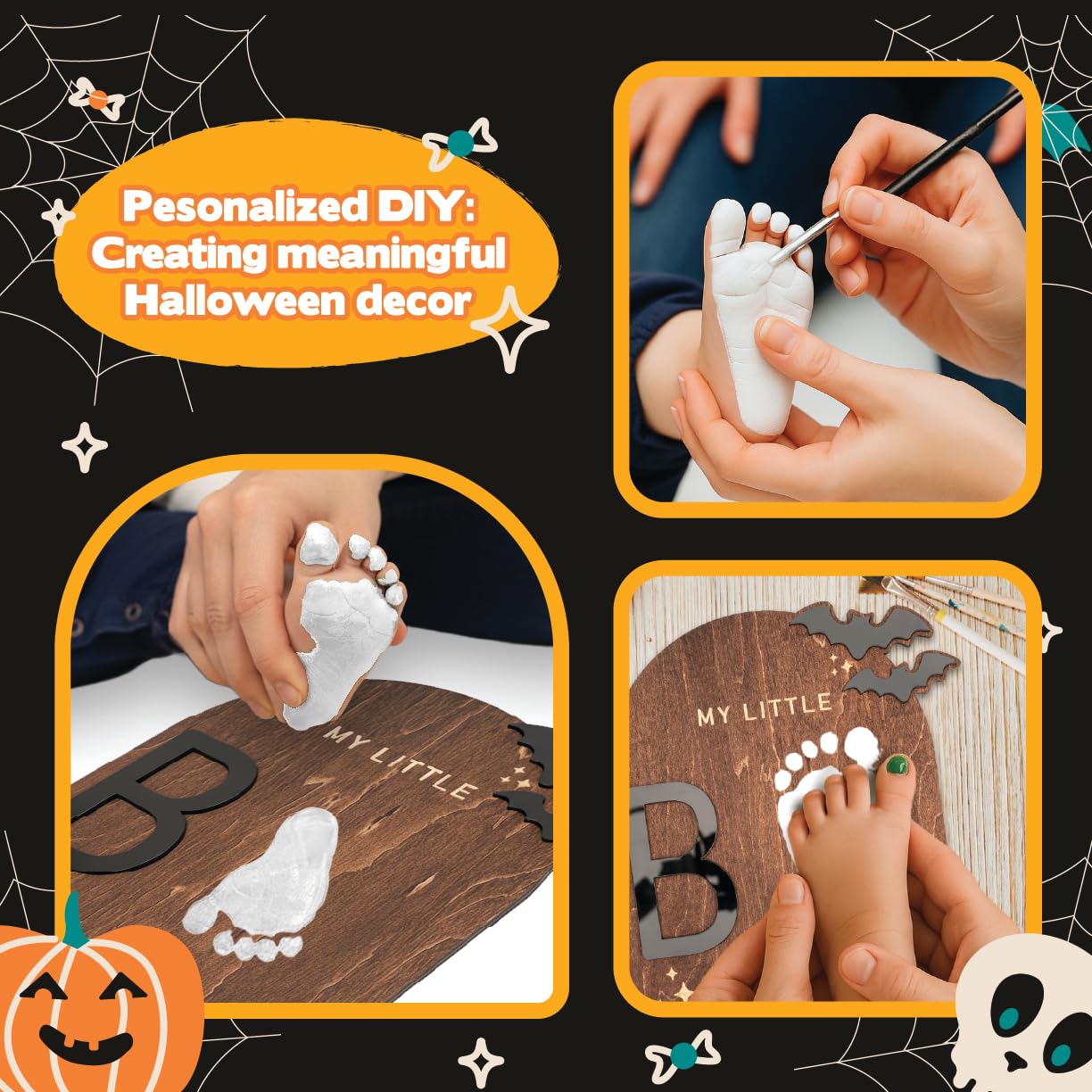 My Little Boo Wooden Halloween Sign - Baby Footprint Ghost Keepsake Plaque - Happy First Halloween Nursery D  cor - Rustic Woode