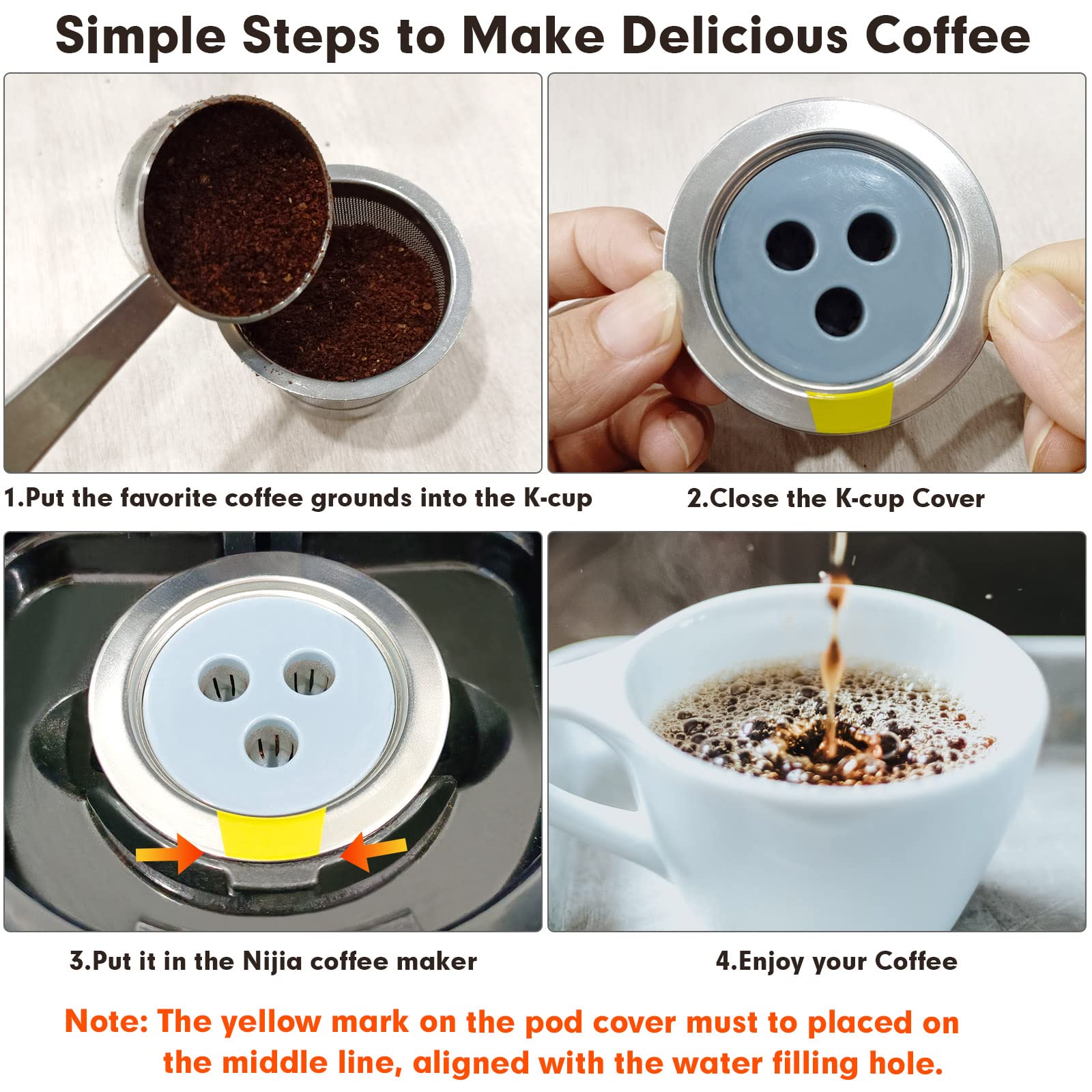 YEOSEN Reusable K Cups for Ninja Coffee Maker, 4 Pack Stainless Steel Coffee Pods, Silver, Model 3-Stainless Steel K Cup-04