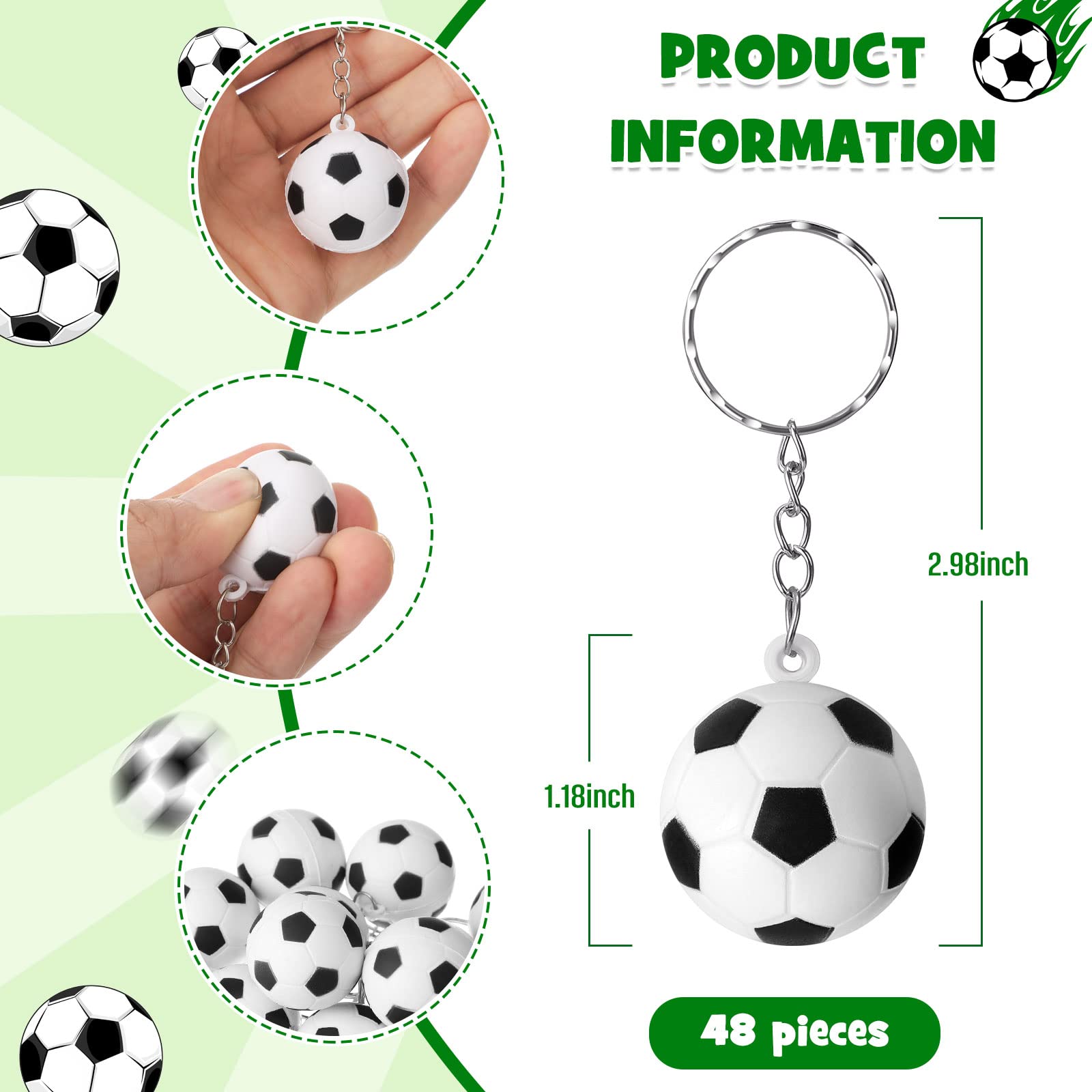 48 Pcs Soccer Keychains Soccer Stress Ball Soccer Party Favors Mini Stress Balls Pendant For School Carnival Reward Party Bag Gi