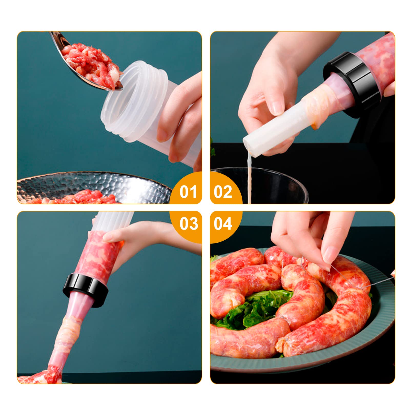 Hoypeyfiy Homemade Sausage Maker Kitchen Sausage Stuffer Tool Manual Meat Filling Machine With 3 Stuffing Tubes