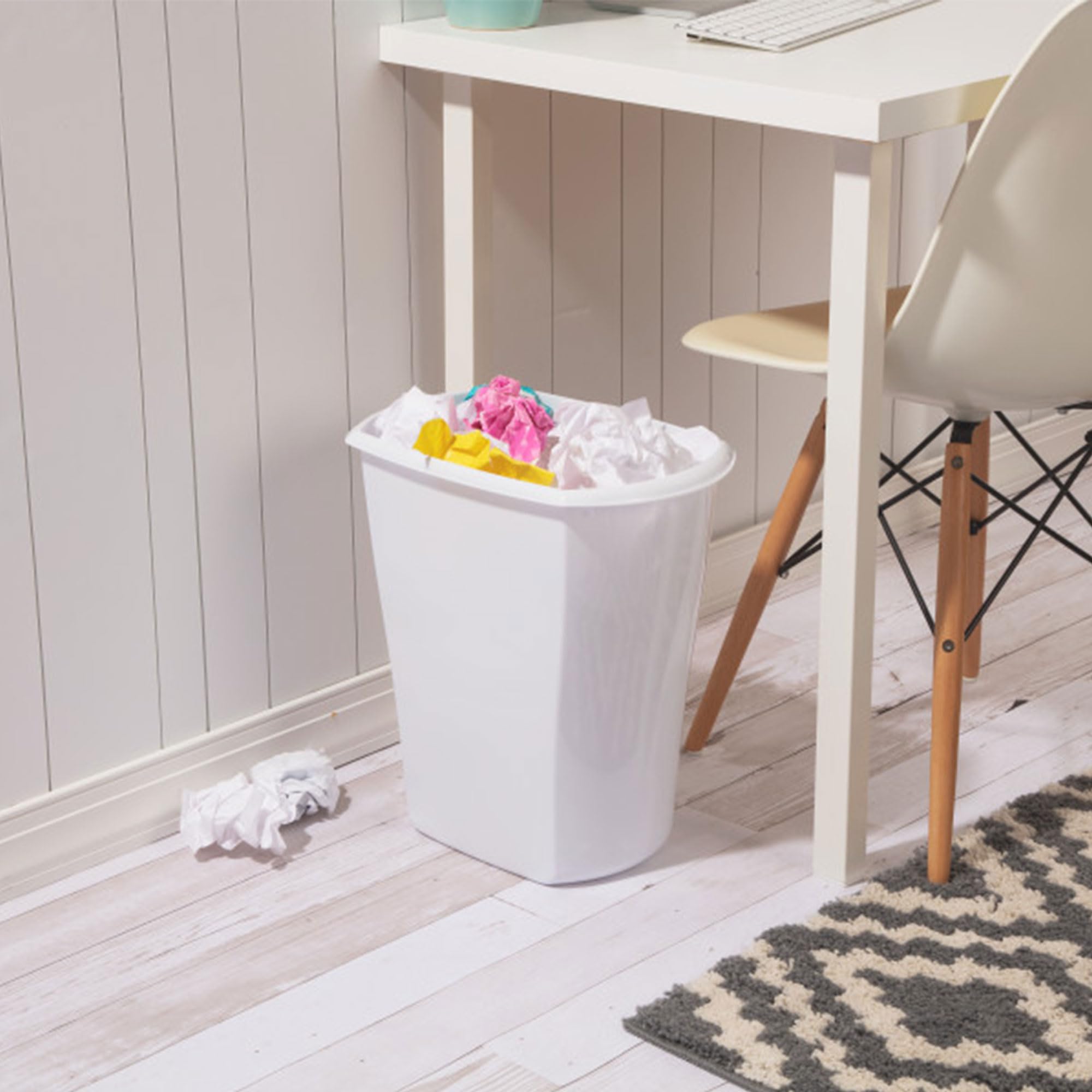 Sterilite 5.5 Gallon Rectangular Wastebasket, Open-Top, Medium Sized Trash Can For The Bathroom, Bedroom, Or Office, White, 6-Pa
