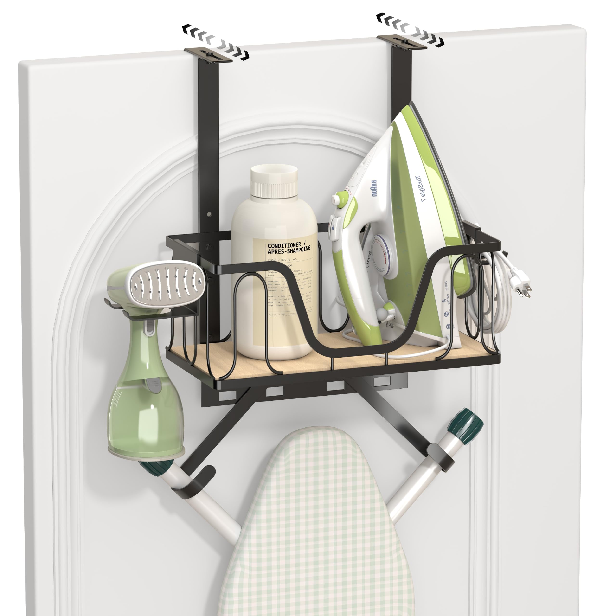 Ironing Board Hanger, CUFURNIX Wall Mount or Over the Door Iron Holder, Adjustable for Door Thickness, Fits T and Y Shaped Legs,