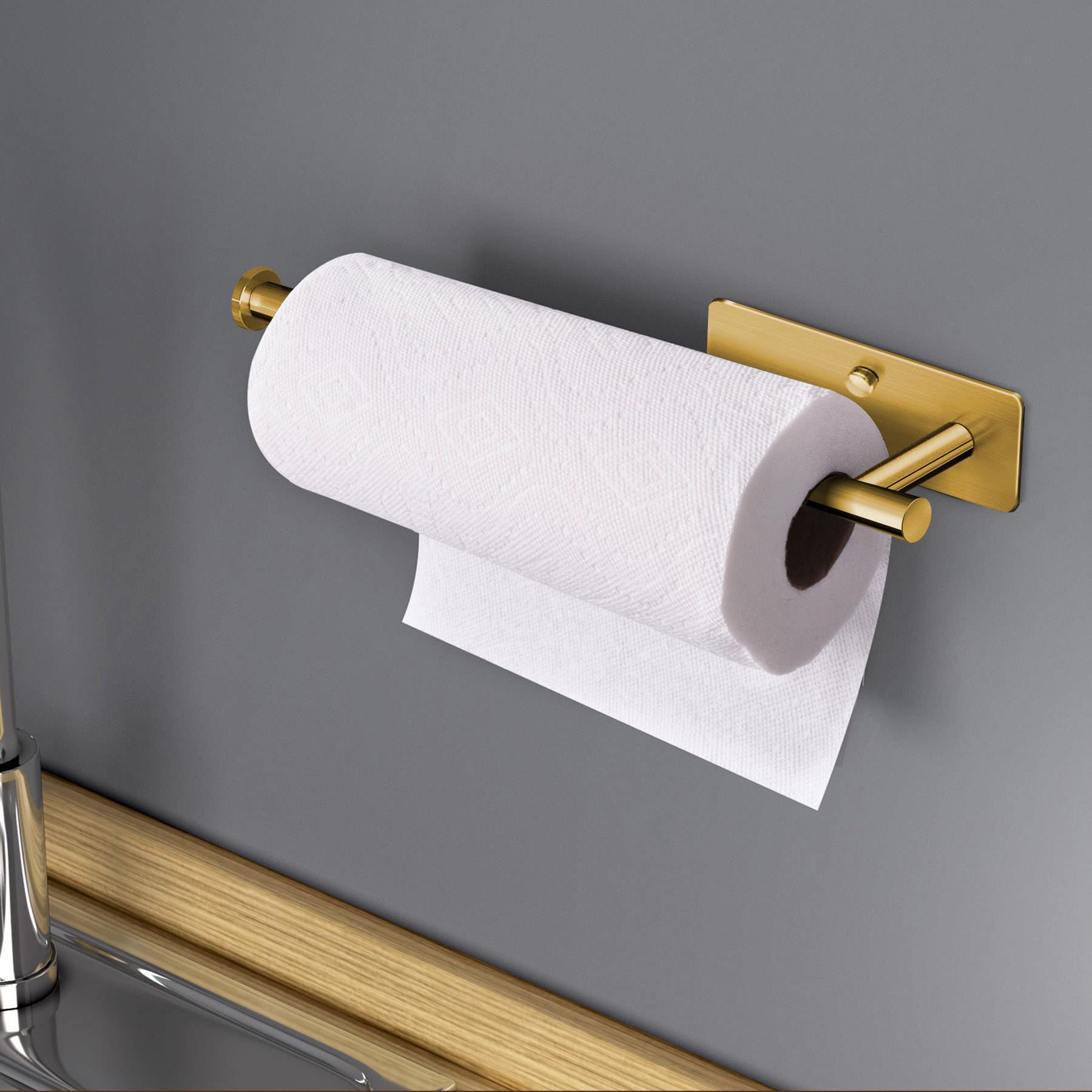VAEHOLD Adhesive Paper Towel Holder Under Cabinet Mount (Gold)