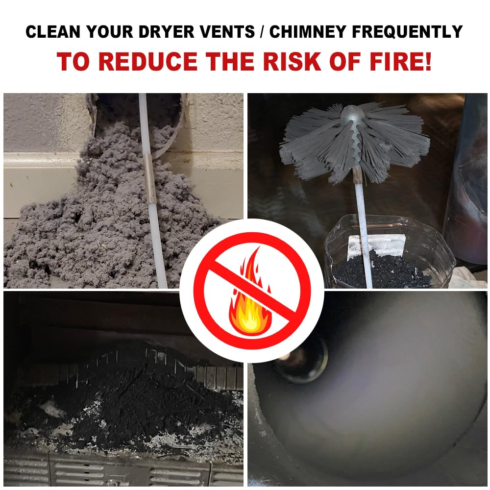 Particle Furnace Cleaning Brush, 4''/6'' Brush,Chimney Brush,Dryer Vent Cleaner Kit,Flexible Rods (15Pcsrods+1Pcs 4''+1Pcs 6'' B