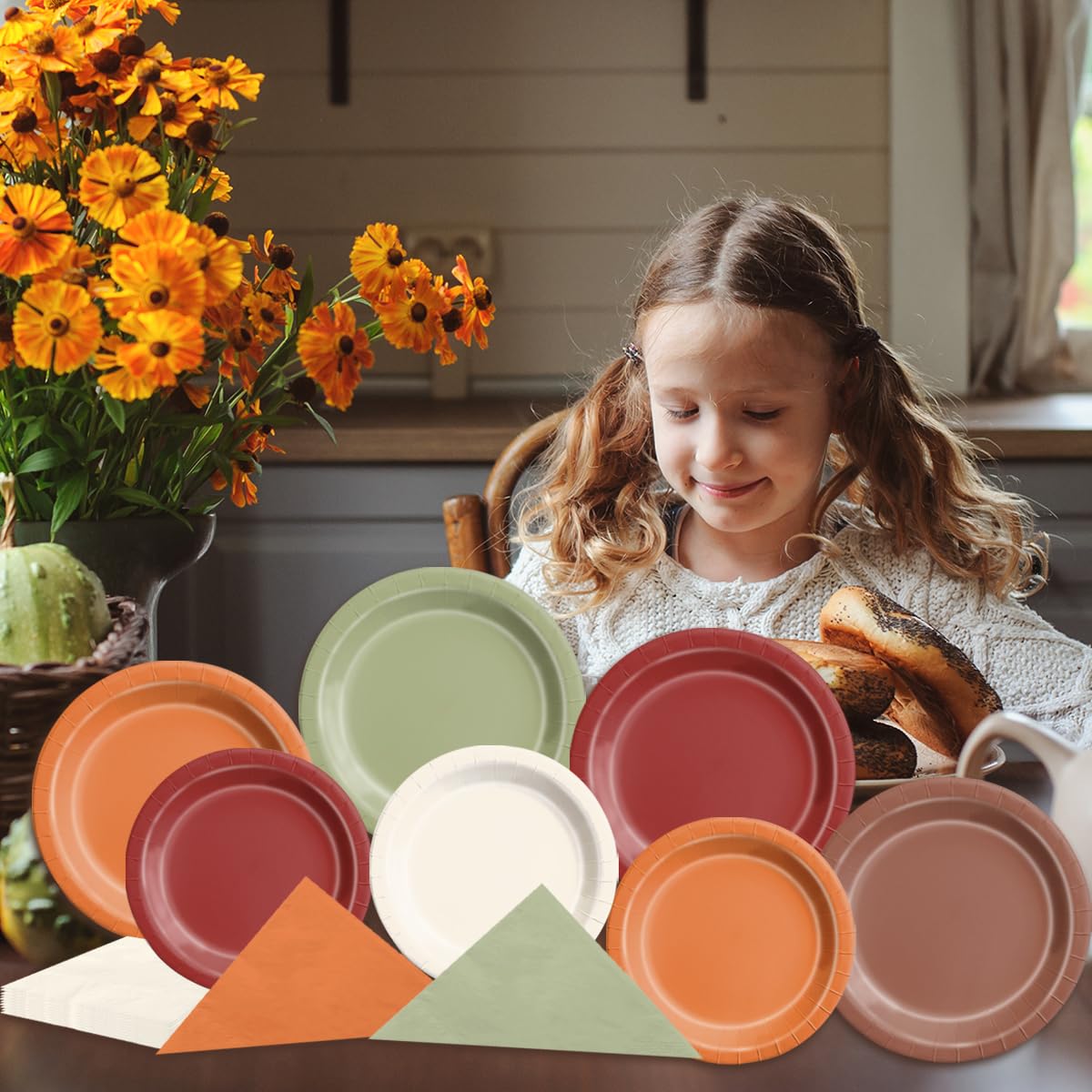 CMUSKO Fall Wedding Decorations - 60Pcs Sage Green Orange Plates & Napkins Set Autumn Thanksgiving Fall In love Bridal Shower Ta