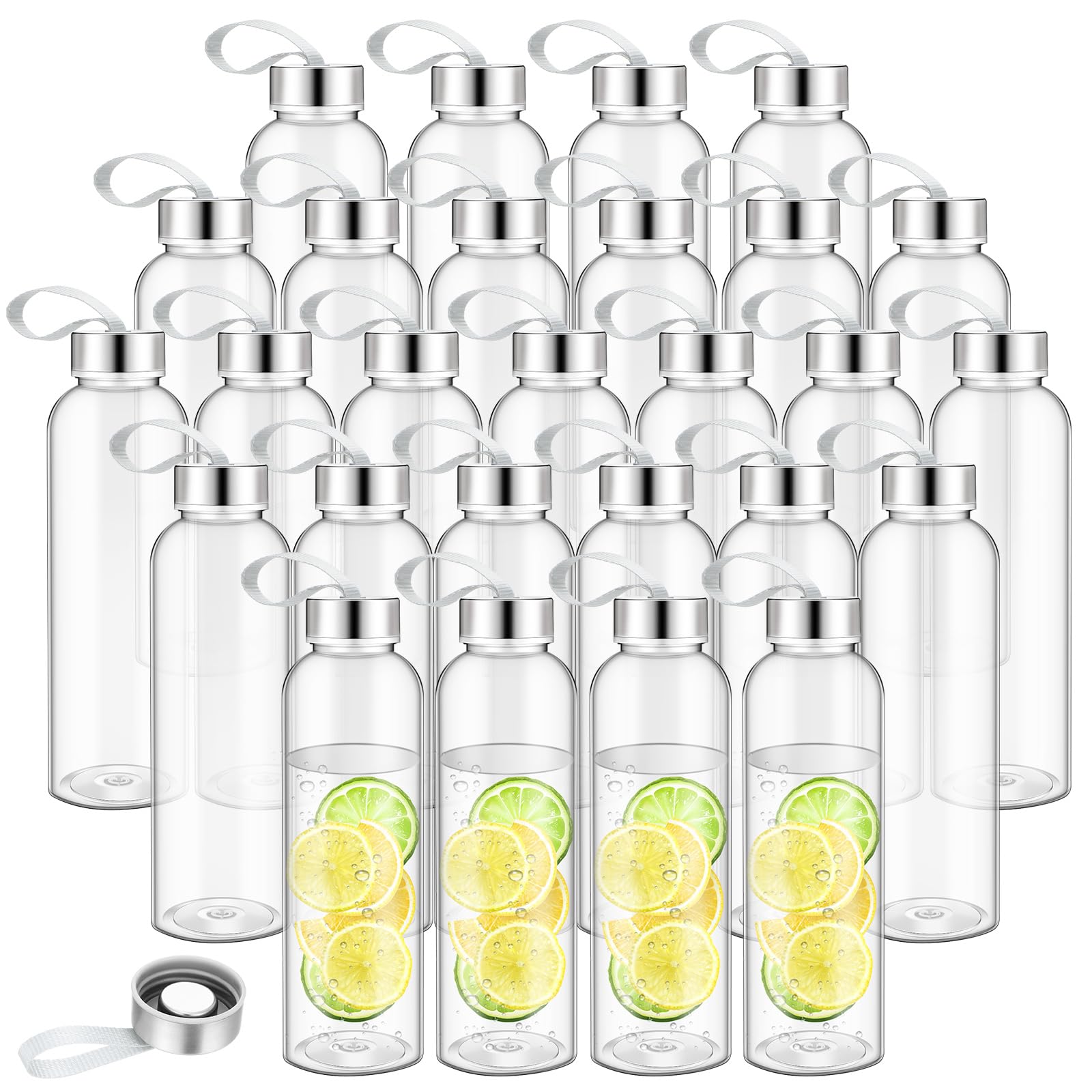 Zubebe 40 Pcs 14 oz Water Bottles Bulk with Caps Plastic Reusable Shaker Juice Cups with Stainless Steel Leak Proof Lids Sensory