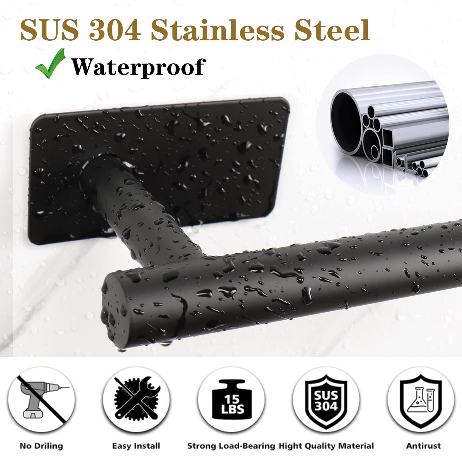 Vanloory 5 Pcs Self Adhesive Bathroom Hardware Set, Stainless Steel Towel Rack Set Include Adjustable 24In Bath Towel Bar+Toilet