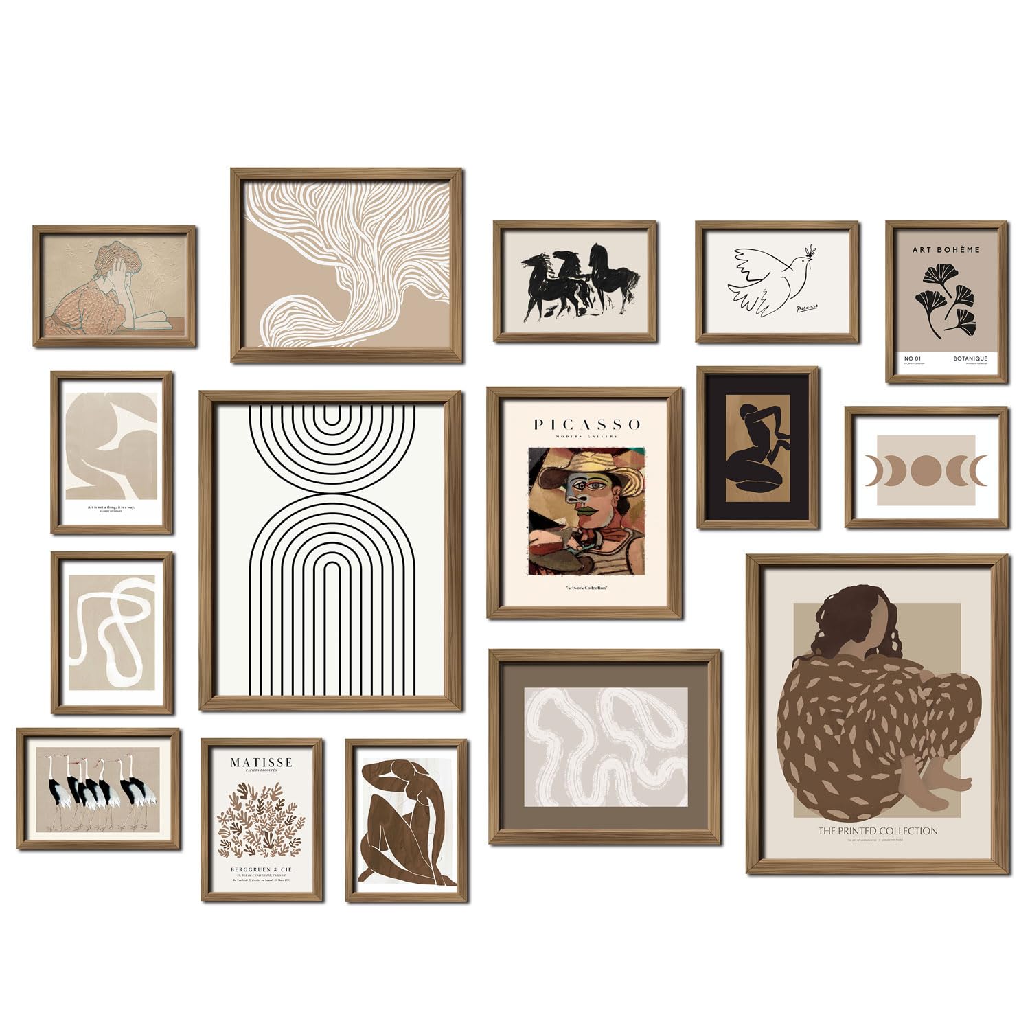 Anerza 16 Pcs Boho Eclectic Wall Art Decor, Abstract Gallery Wall Prints For Bedroom, Minimalist Posters For Living Room Aesthet
