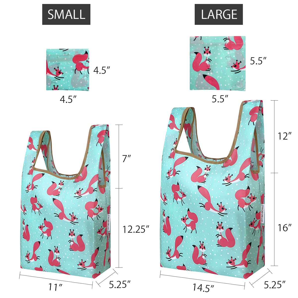 Wrapables Jolibag Collection Reusable Shopping Bag (Set Of 2), Squirrels