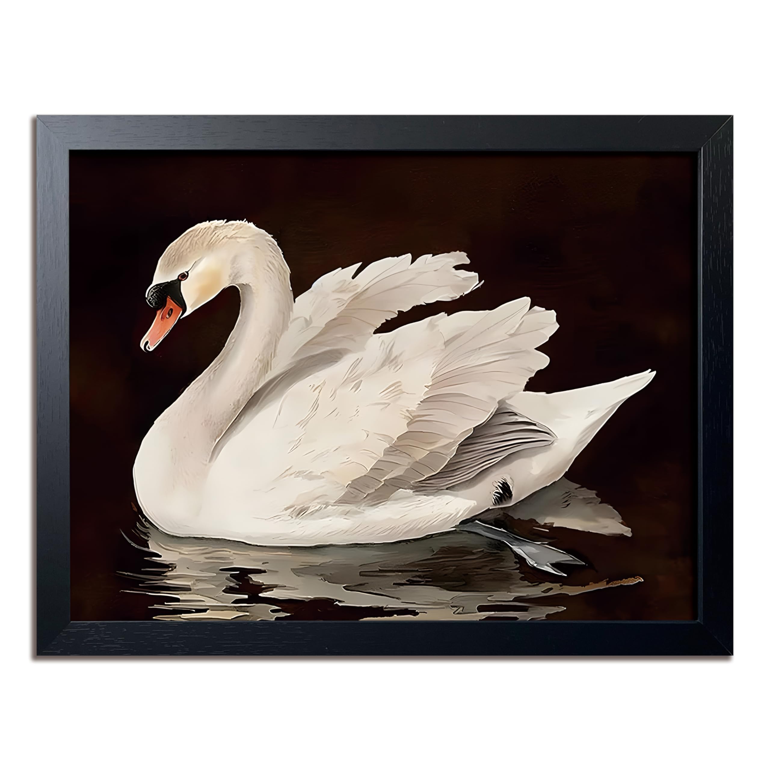 Arkzsho Wood Frame Canvas Poster Wall Art Swan Painting Wall Decor